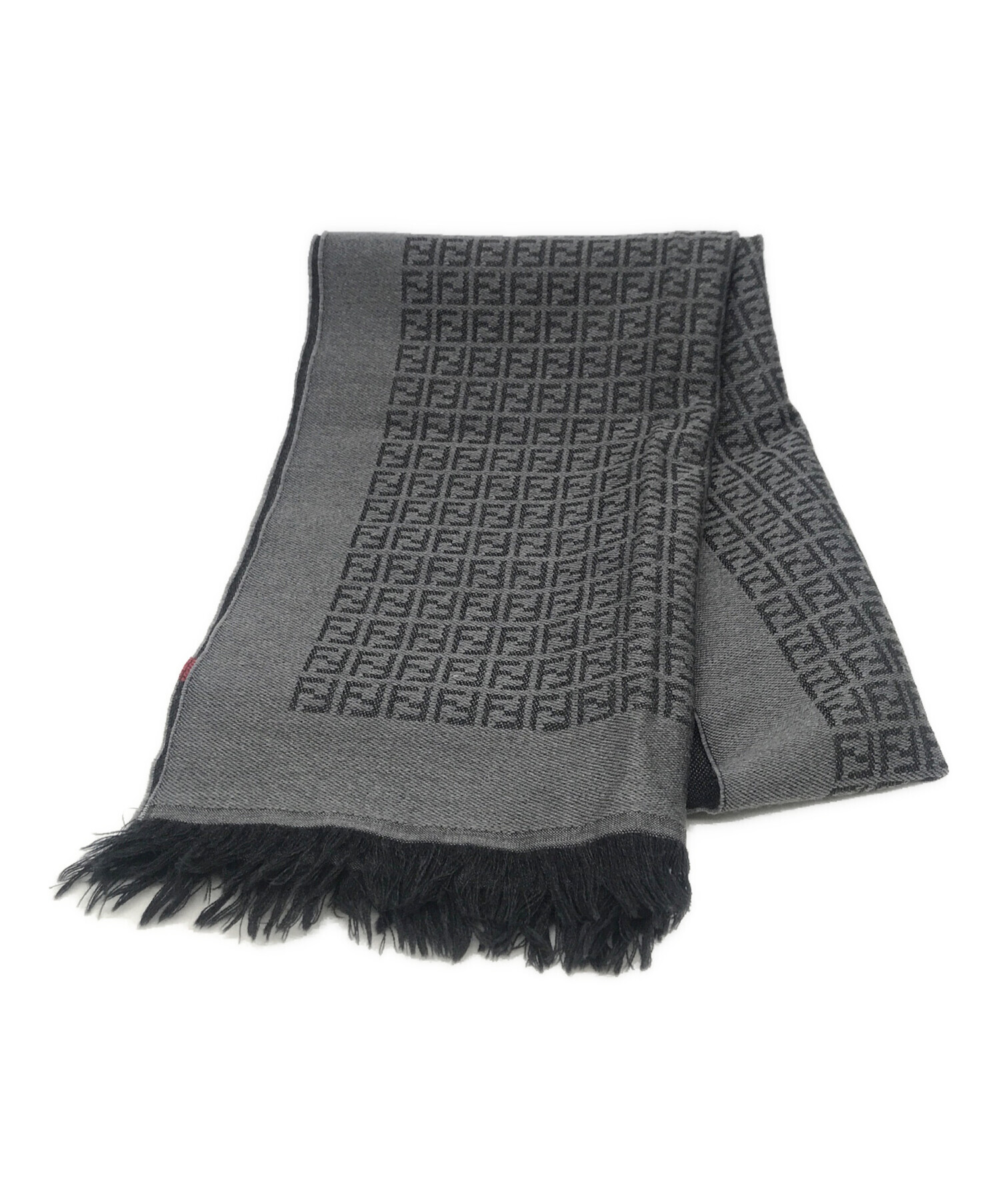 FENDI ウールマフラー グレー・ブラック 中古・古着通販】FENDI (フェンディ) ウールマフラー グレー×ブラック