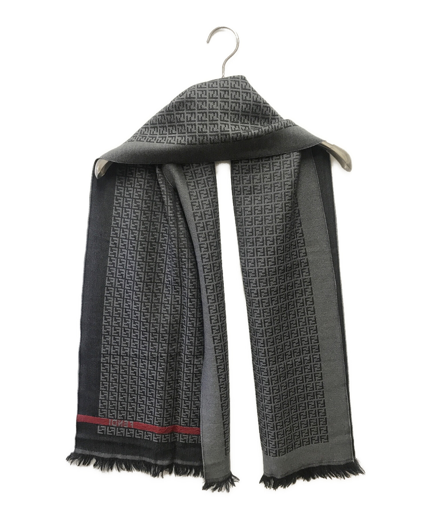 FENDI ウールマフラー グレー 中古・古着通販】FENDI (フェンディ) ウールマフラー グレー×ブラック