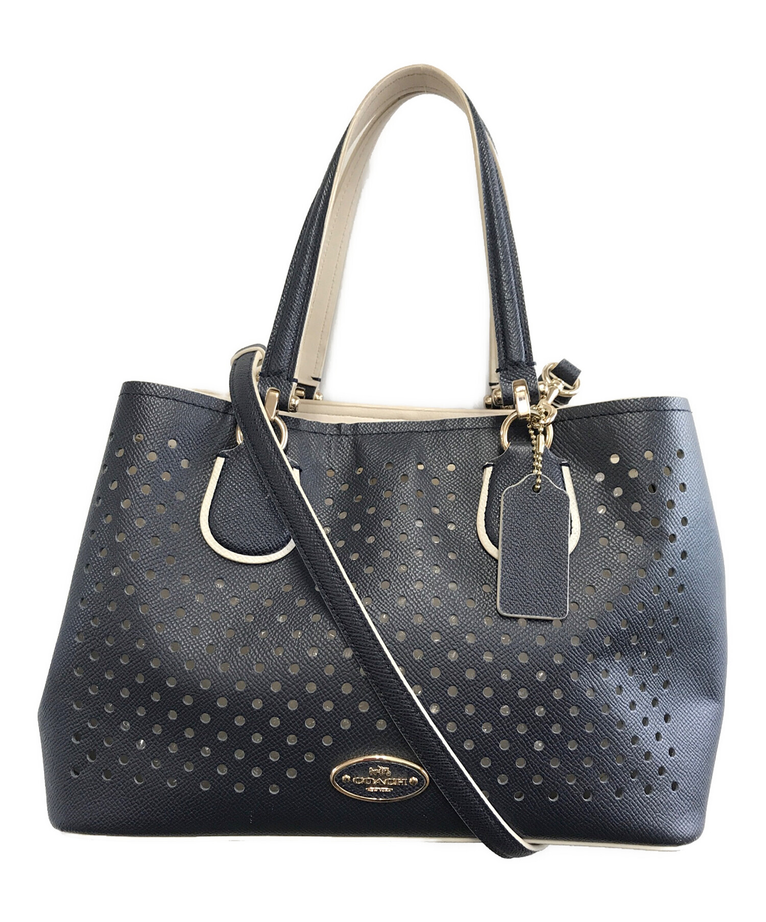 中古・古着通販】COACH (コーチ) 2WAYバッグ ベージュ×ネイビー 