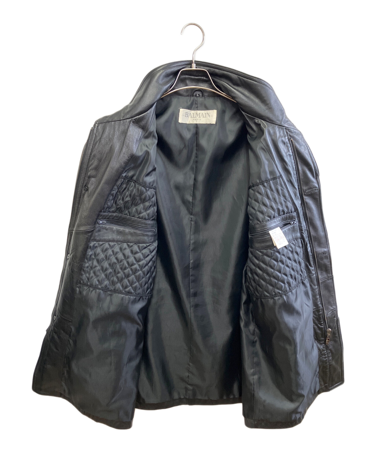 中古・古着通販】BALMAIN (バルマン) レザーコート ブラック 中古・古着通販】BALMAIN (バルマン) レザーコート ブラック