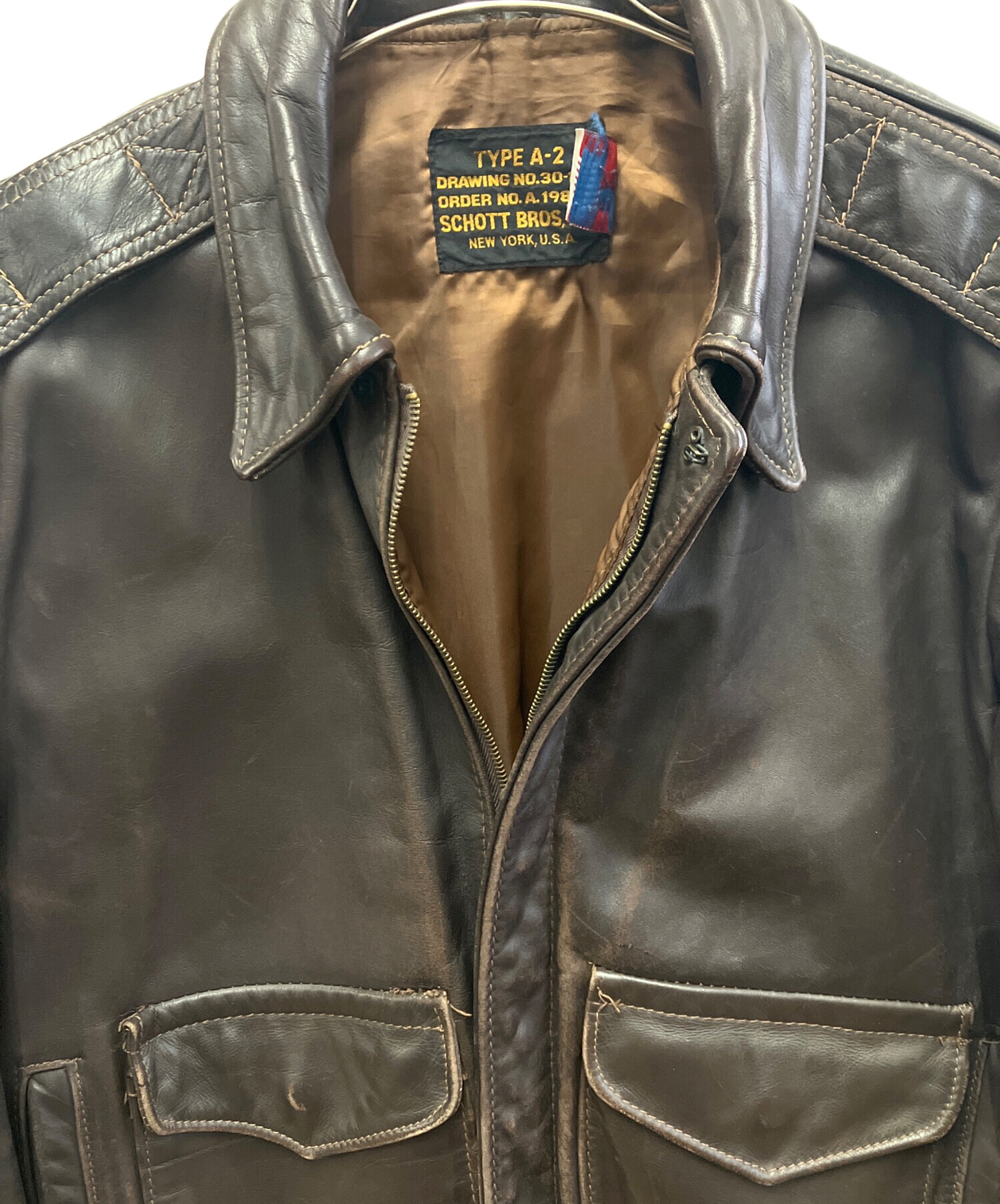 Schott ショット A-2 レザー ジャケット ダークブラウン系 サイズ38 Schott / ショット フライトジャケット A-2 ダークブラウン