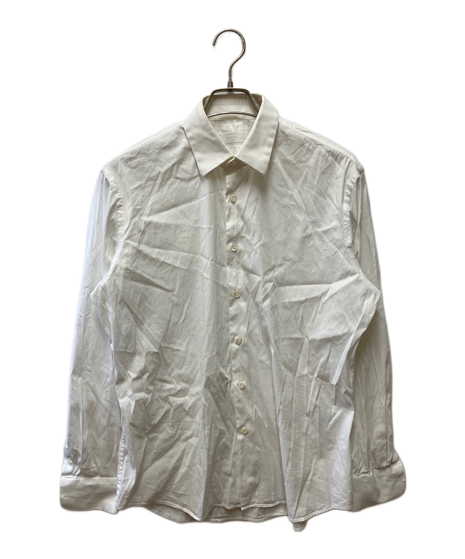 PRADA （プラダ）シルク100%シャツ 長袖 PRADA (プラダ) シルク 立体ロゴ 長袖 シアーシャツ PRLP473F14KG