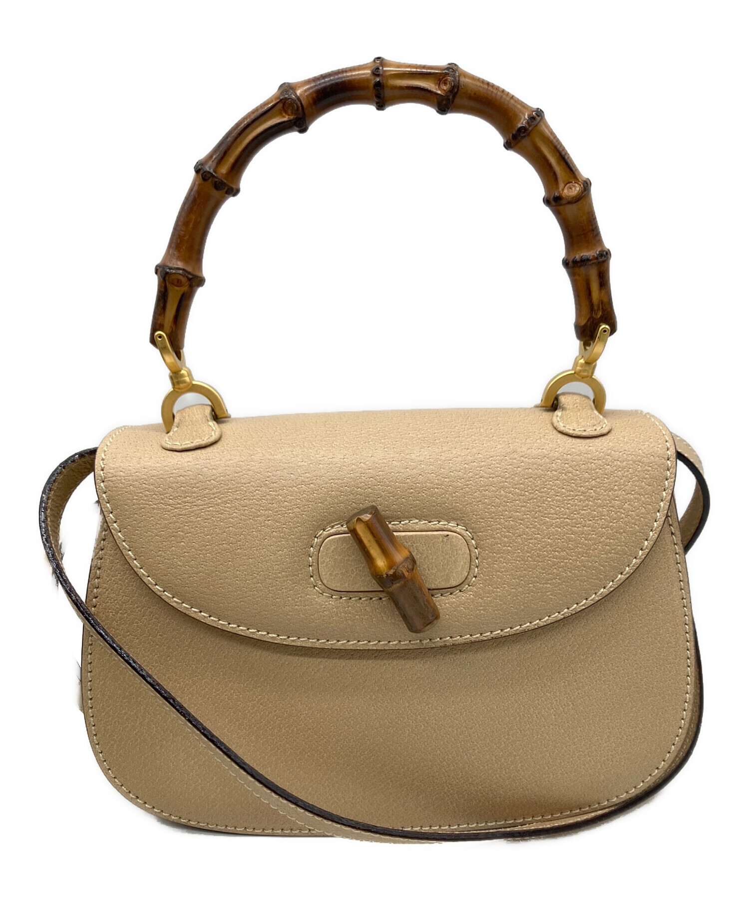 L*A様 GUCCI ベージュ ハンドバッグ バンブー 中古・古着通販】GUCCI (グッチ) バンブーターンロックハンドバッグ