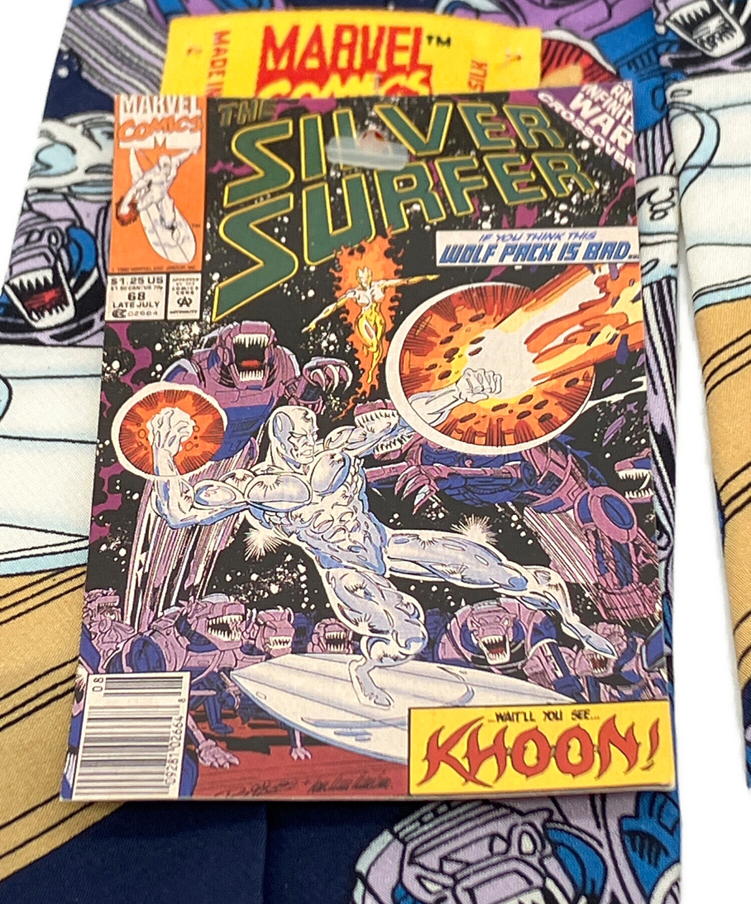 アメリカ製 マーベルコミックス 総柄 シルク ネクタイ シルバーサーファー 中古・古着通販】MARVEL (マーベル) シルクネクタイ サイズ:不明