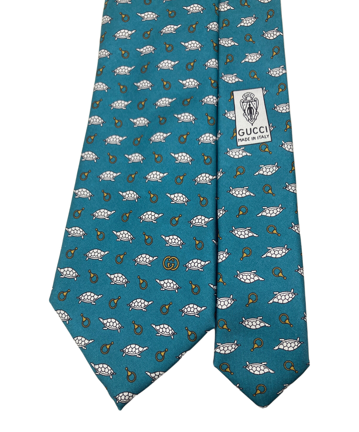 GUCCI ネクタイ オールドグッチ ターコイズブルー系 ペイズリー柄 ロゴ 中古・古着通販】GUCCI (グッチ) ネクタイ ターコイズブルー サイズ