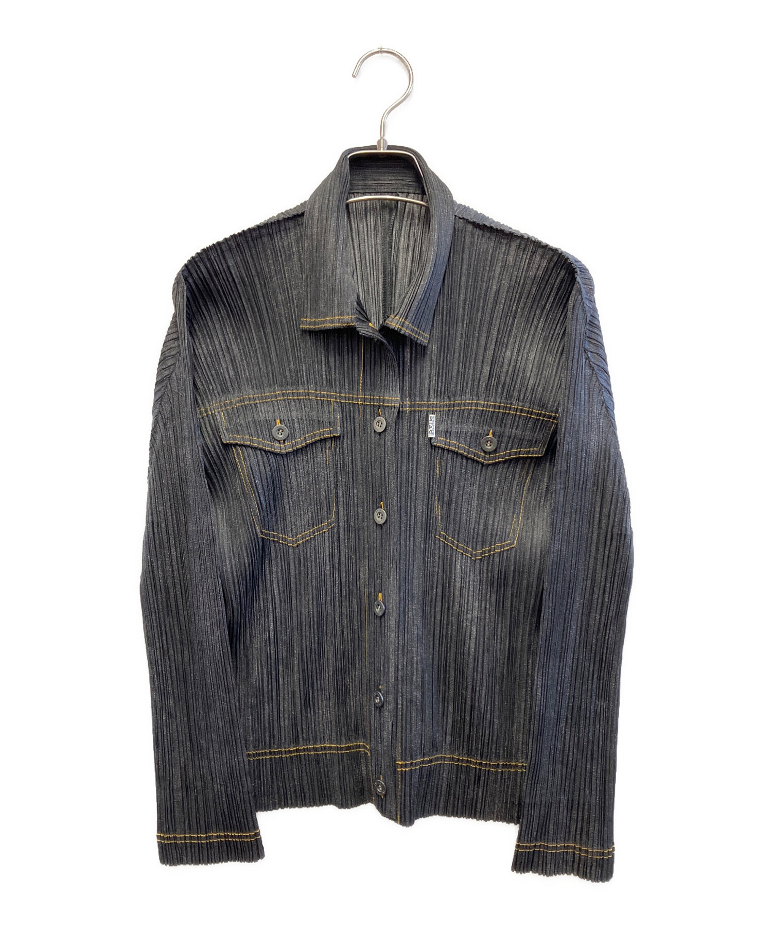 プリーツプリーズ イッセイミヤケ デニム転写プリント ジャケット サイズ3 中古・古着通販】PLEATS PLEASE (プリーツプリーズ) デニム転写