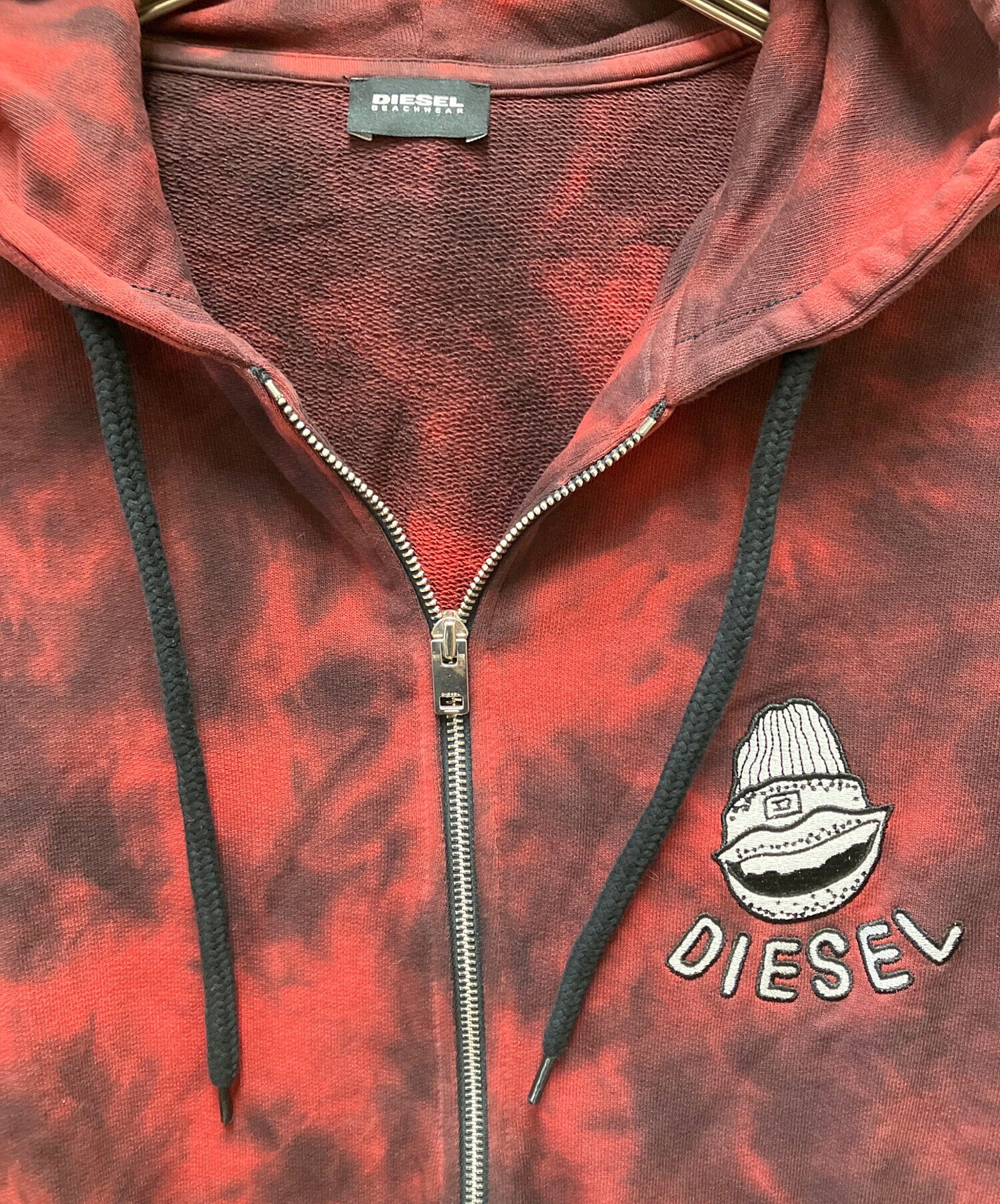 中古・古着通販】DIESEL (ディーゼル) ジップパーカー ブラック×レッド