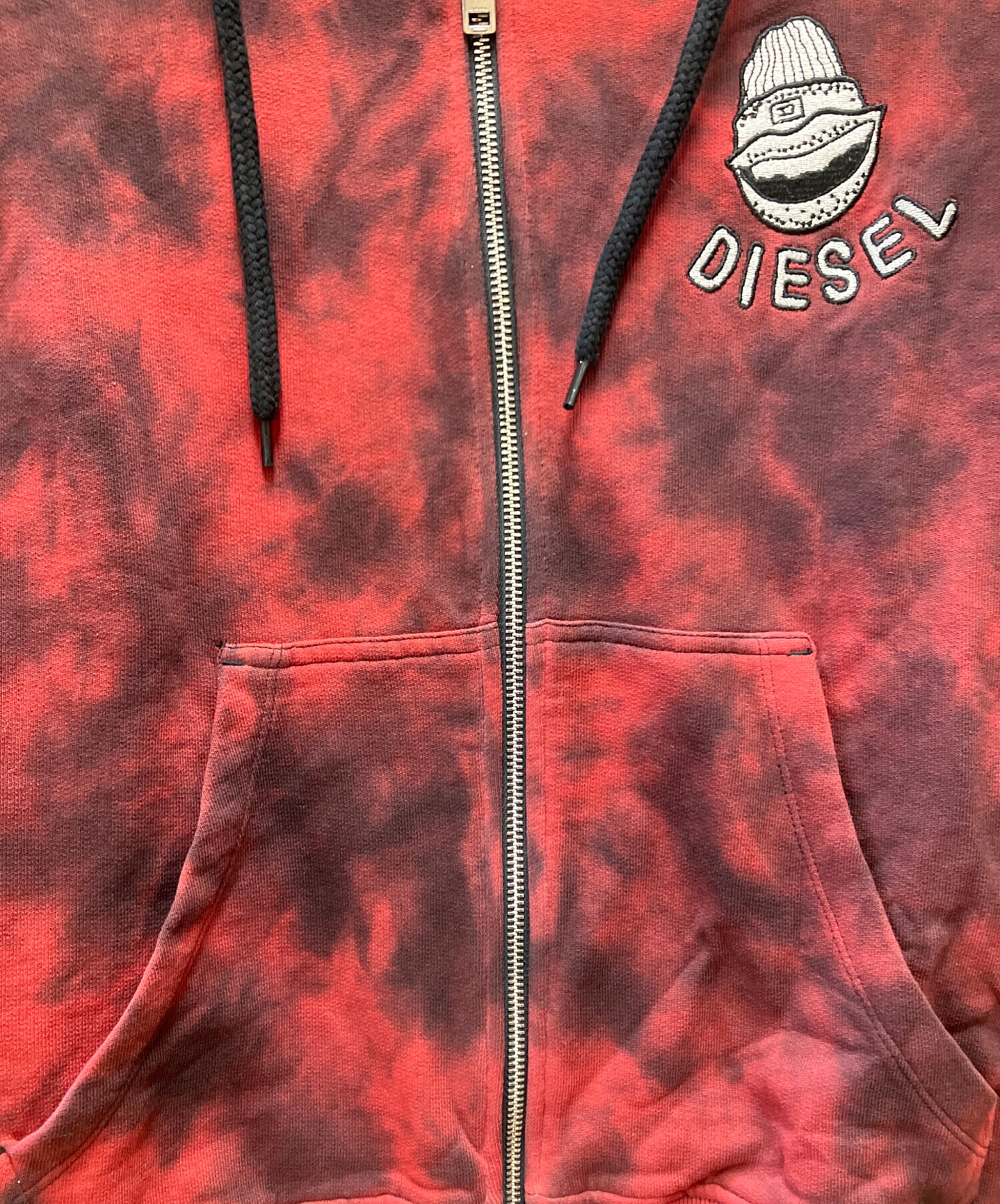 DIESEL パーカー セットアップ レッド ブラック タイダイ柄 S 中古・古着通販】DIESEL (ディーゼル) ジップパーカー ブラック×レッド