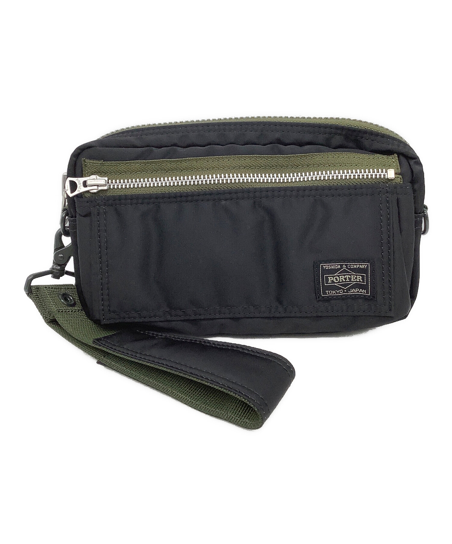 中古・古着通販】PORTER (ポーター) ポーチ ブラック×グリーン 