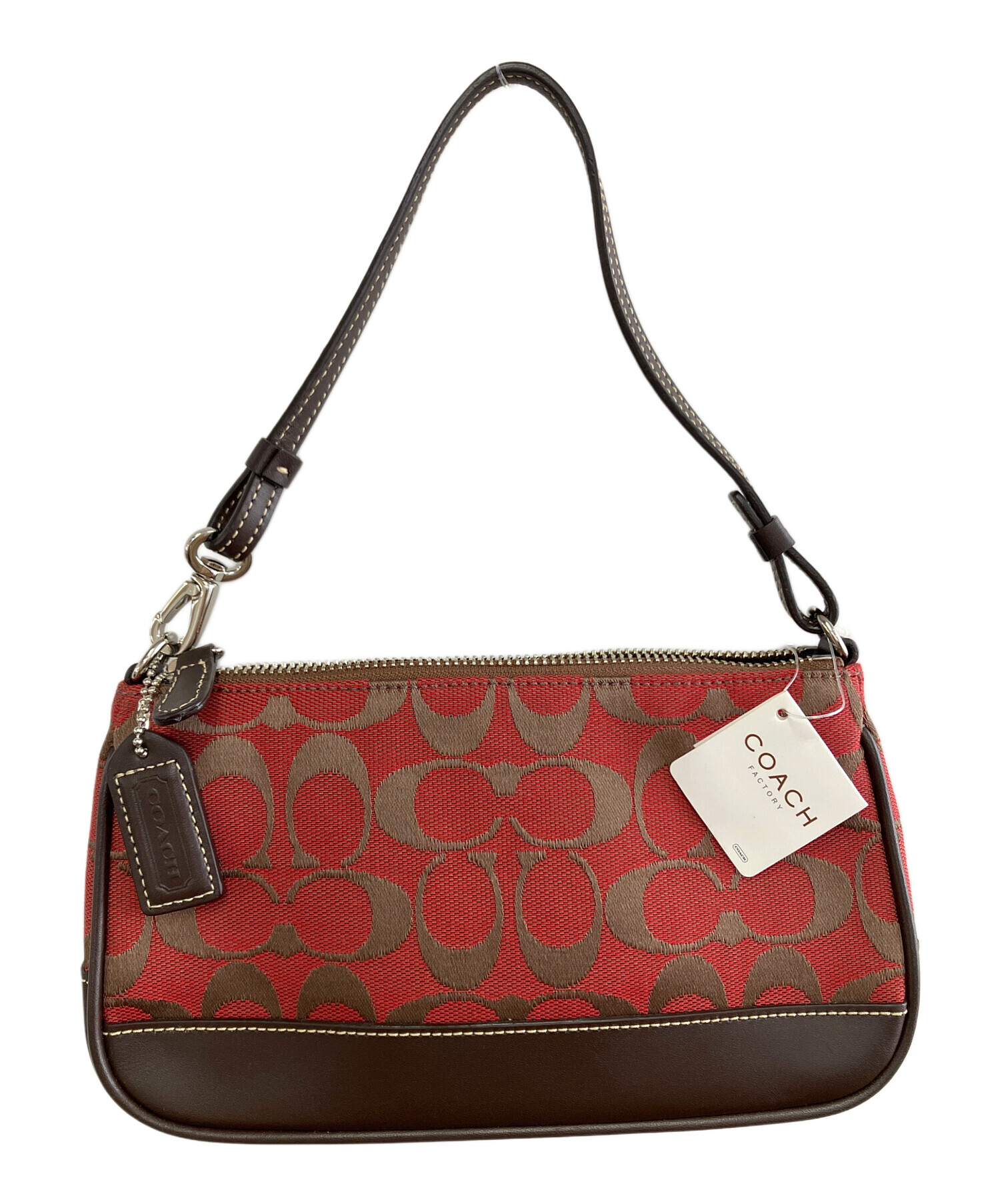 中古・古着通販】COACH (コーチ) ハンドポーチ レッド×ブラウン 