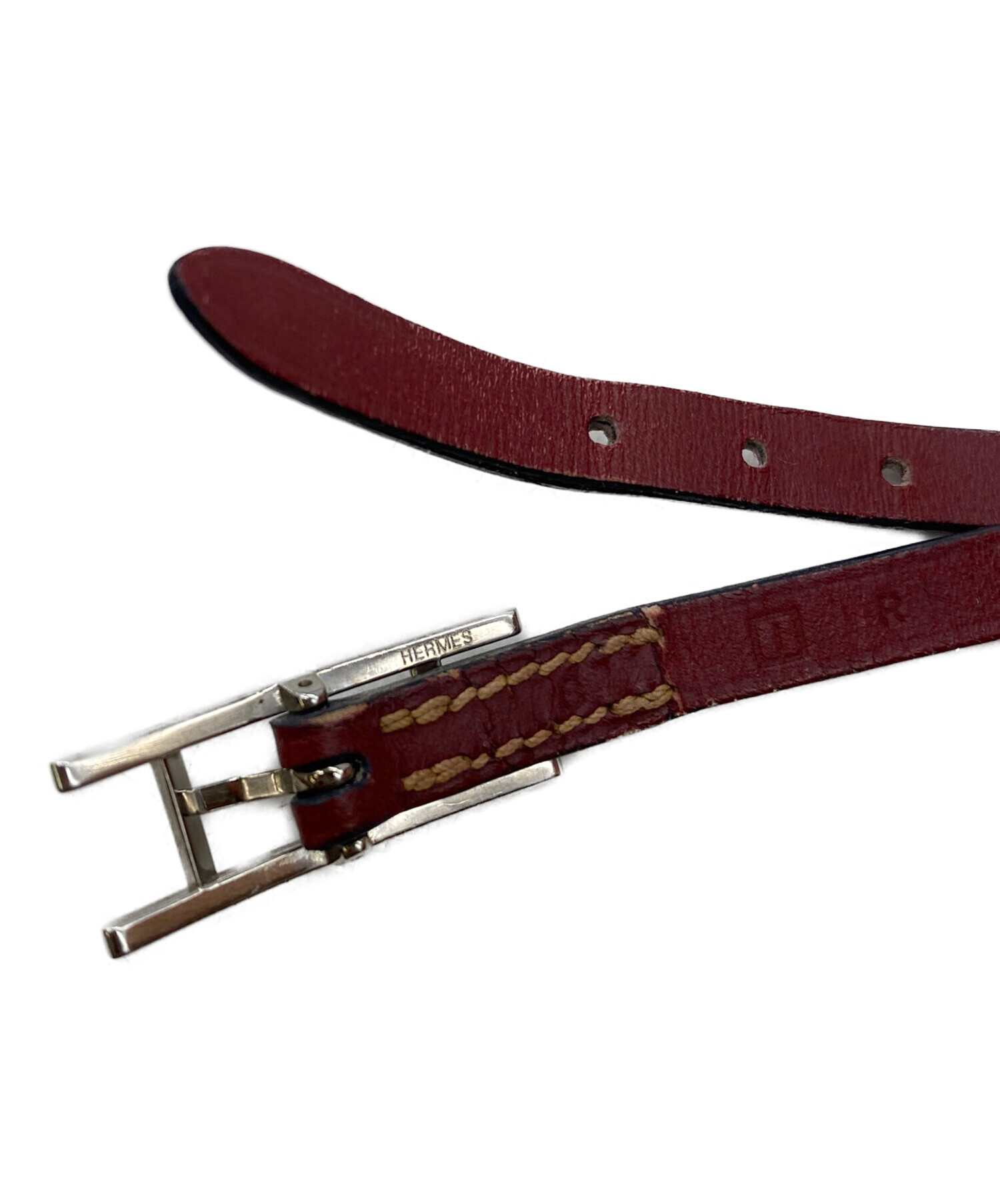 HERMES エルメス レザーブレスレット (レッド) 中古・古着通販】HERMES (エルメス) レザーブレスレット レッド