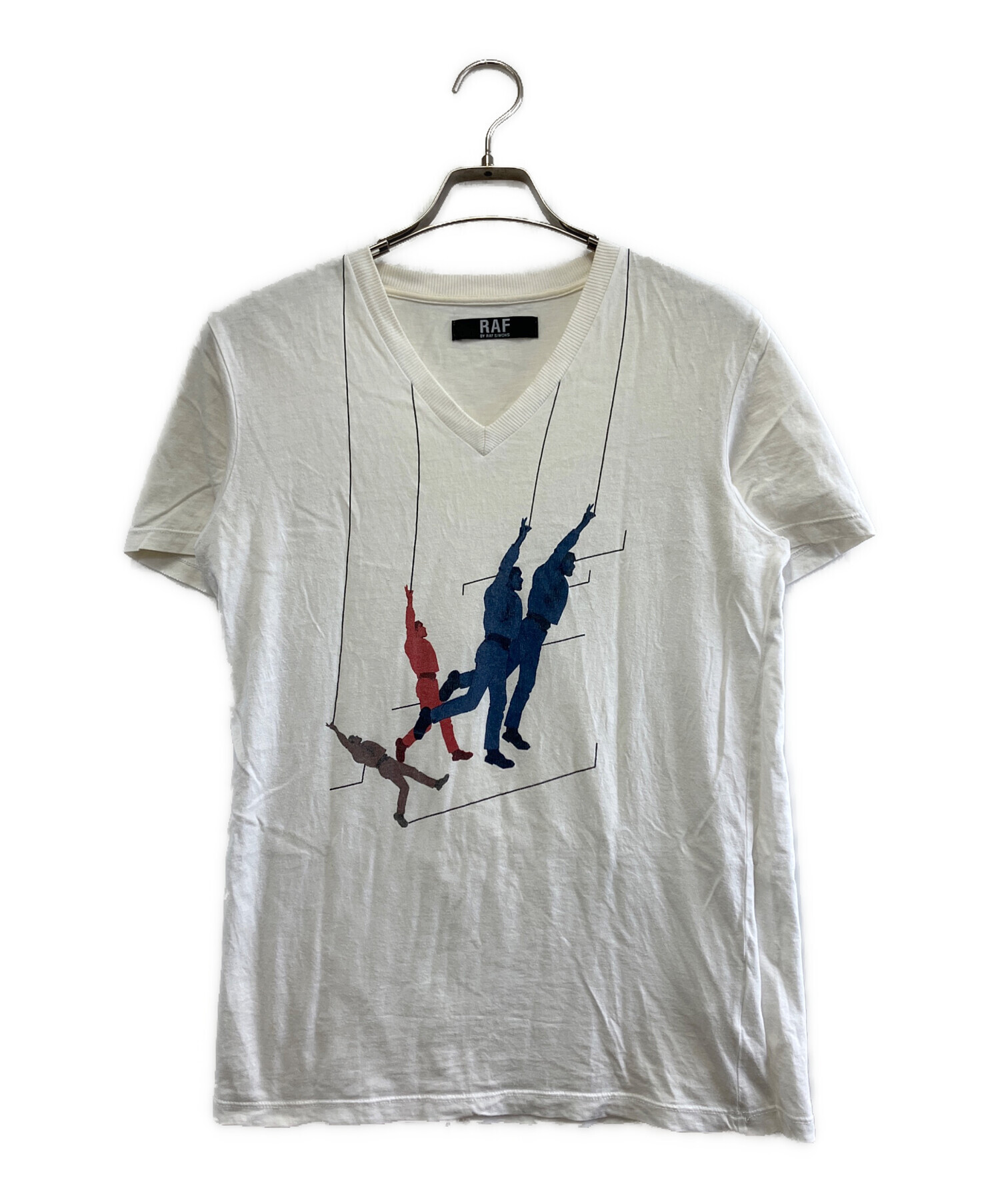 RAF SIMONS 半袖シャツ ホワイト ネイビー (イタリア製) 中古・古着通販】RAF SIMONS (ラフシモンズ) 半袖カットソー ホワイト