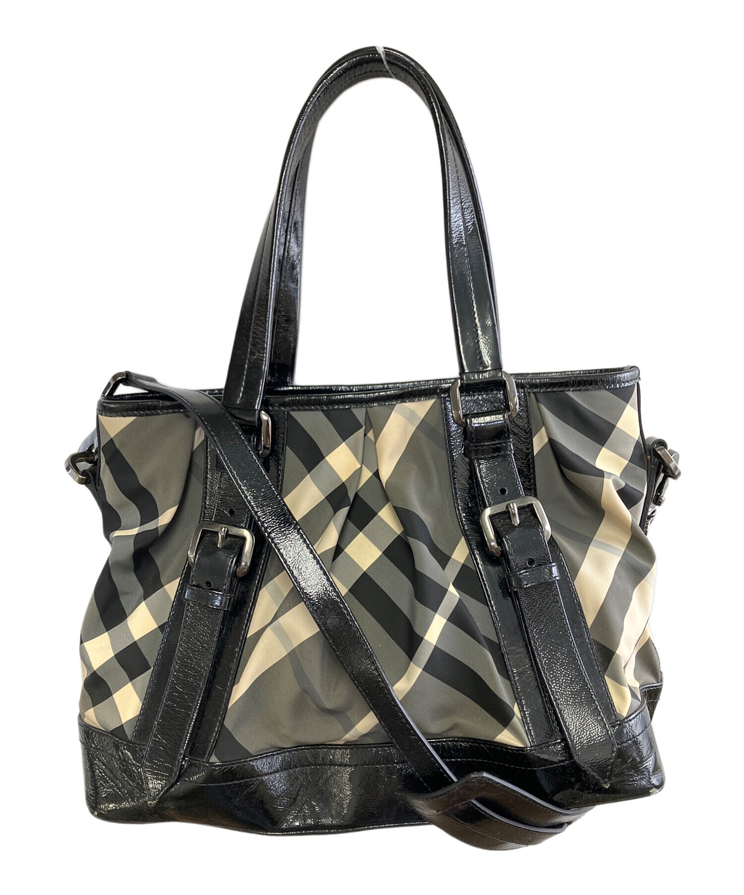 909【その他】BURBERRY ハンドバック 中古・古着通販】BURBERRY (バーバリー) ハンドバッグ ブラック×グレー