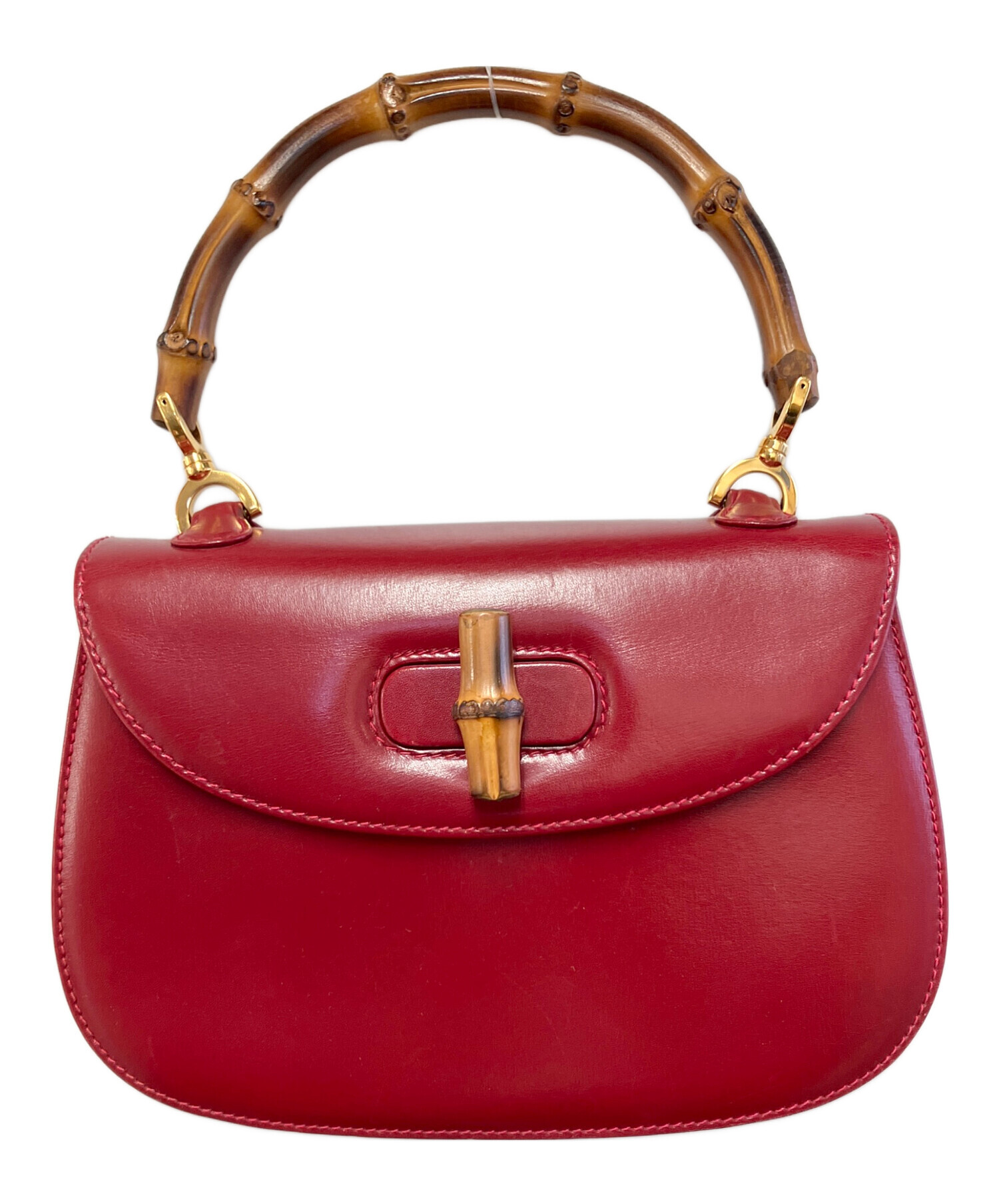 GUCCI バンブー パテントレザー ハンドバッグ レッド 中古・古着通販】GUCCI (グッチ) ターンロックバンブーハンドバッグ