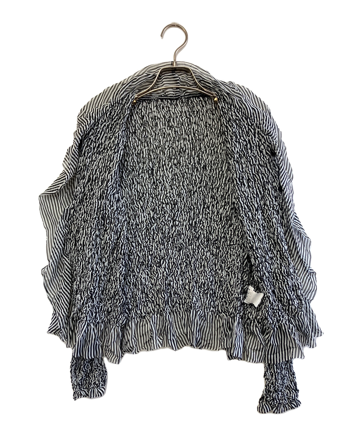 イッセイミヤケ FETE シアー　薄手シャーリングブラウス　カーデガン2黒×白 中古・古着通販】ISSEY MIYAKE FETE (イッセイミヤケフェット) 薄手