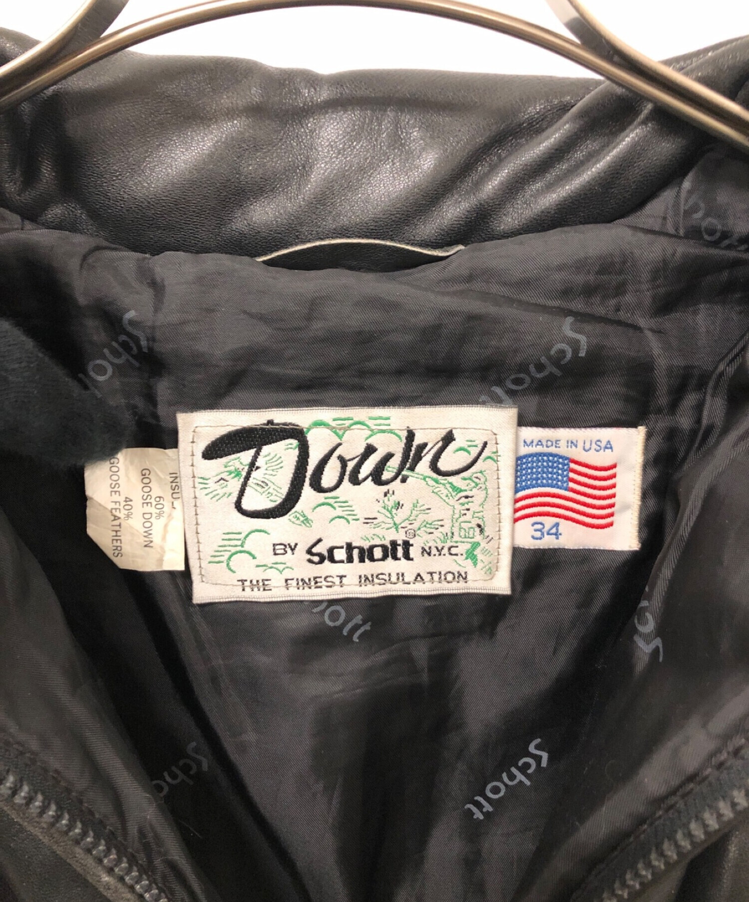 中古・古着通販】Schott (ショット) レザーダウンジャケット ブラック  