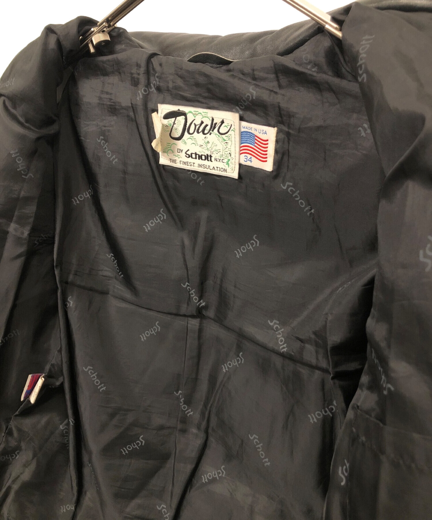 中古・古着通販】Schott (ショット) レザーダウンジャケット ブラック 
