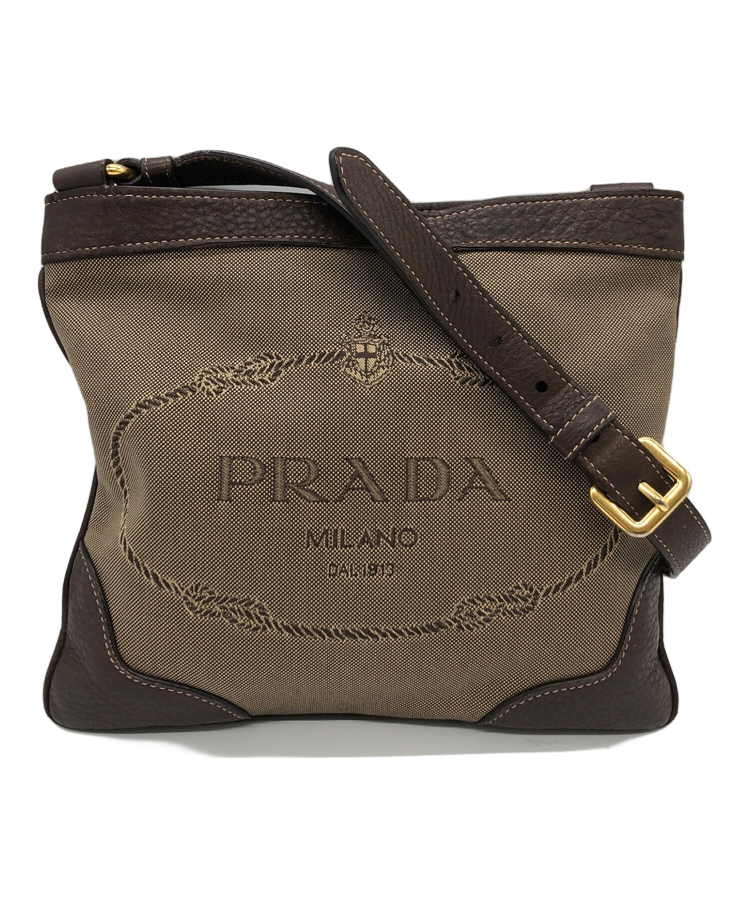 中古・古着通販】PRADA (プラダ) ジャガードショルダーバッグ ブラウン 