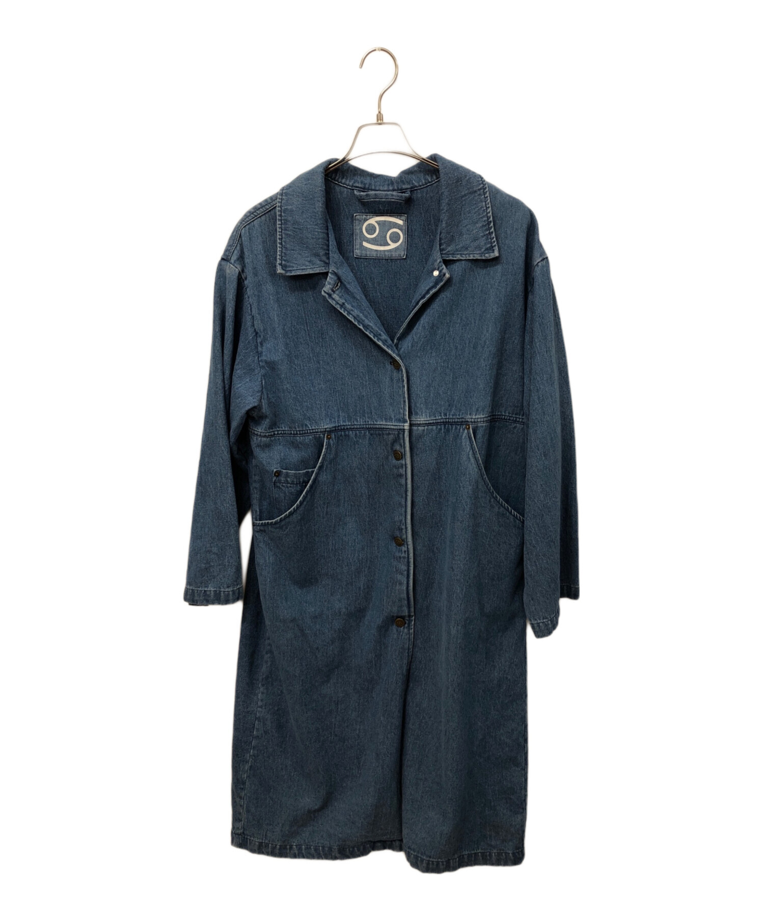 グッドデザイン古着デニム素材インディゴブルーモッズコートゆったり