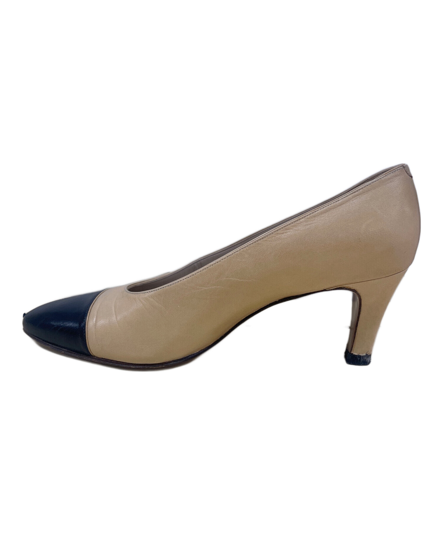 中古・古着通販】CHANEL (シャネル) ヒールパンプス ベージュ×ブラック  