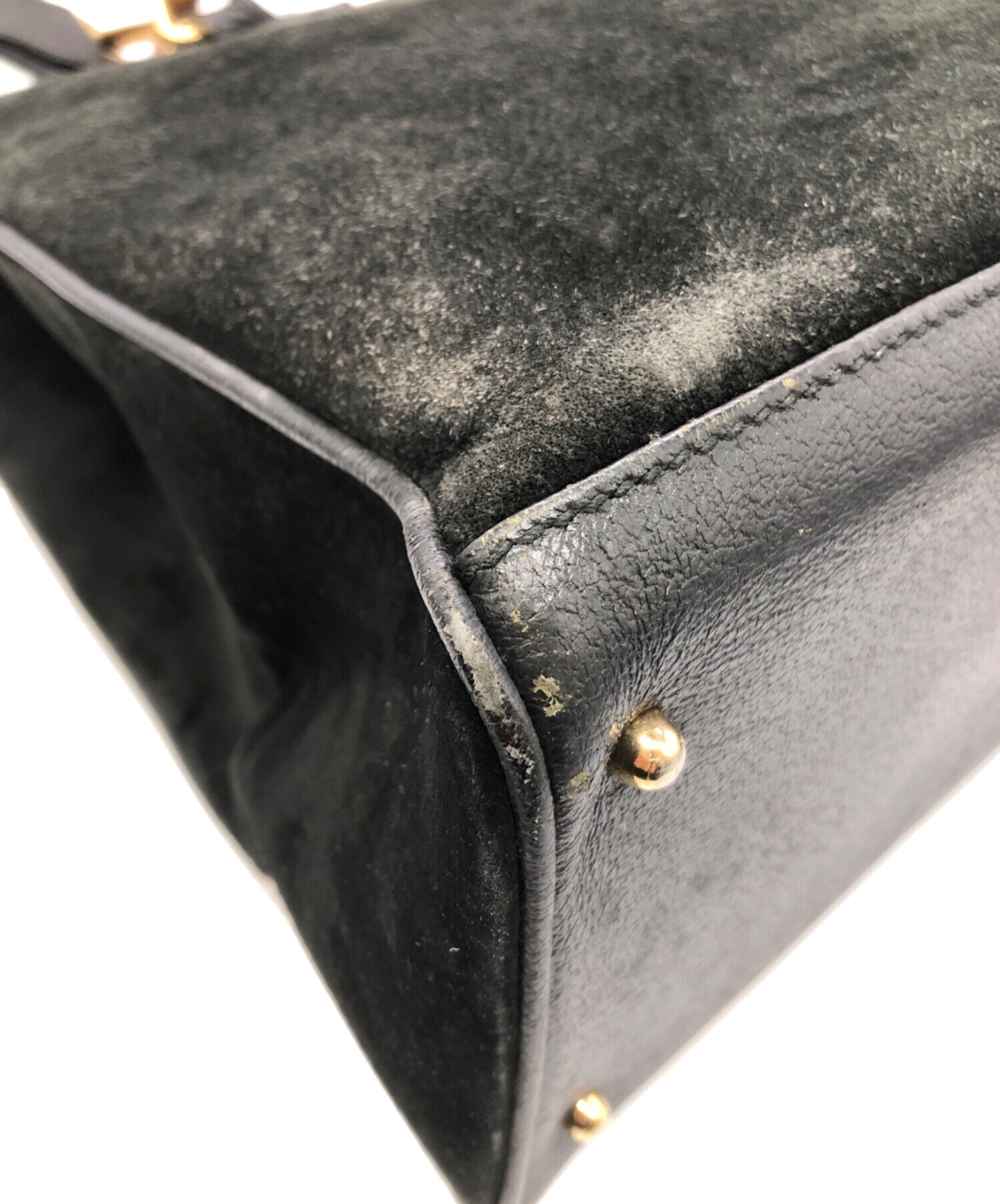 中古・古着通販】GUCCI (グッチ) バンブー スエード バッグ ブラック