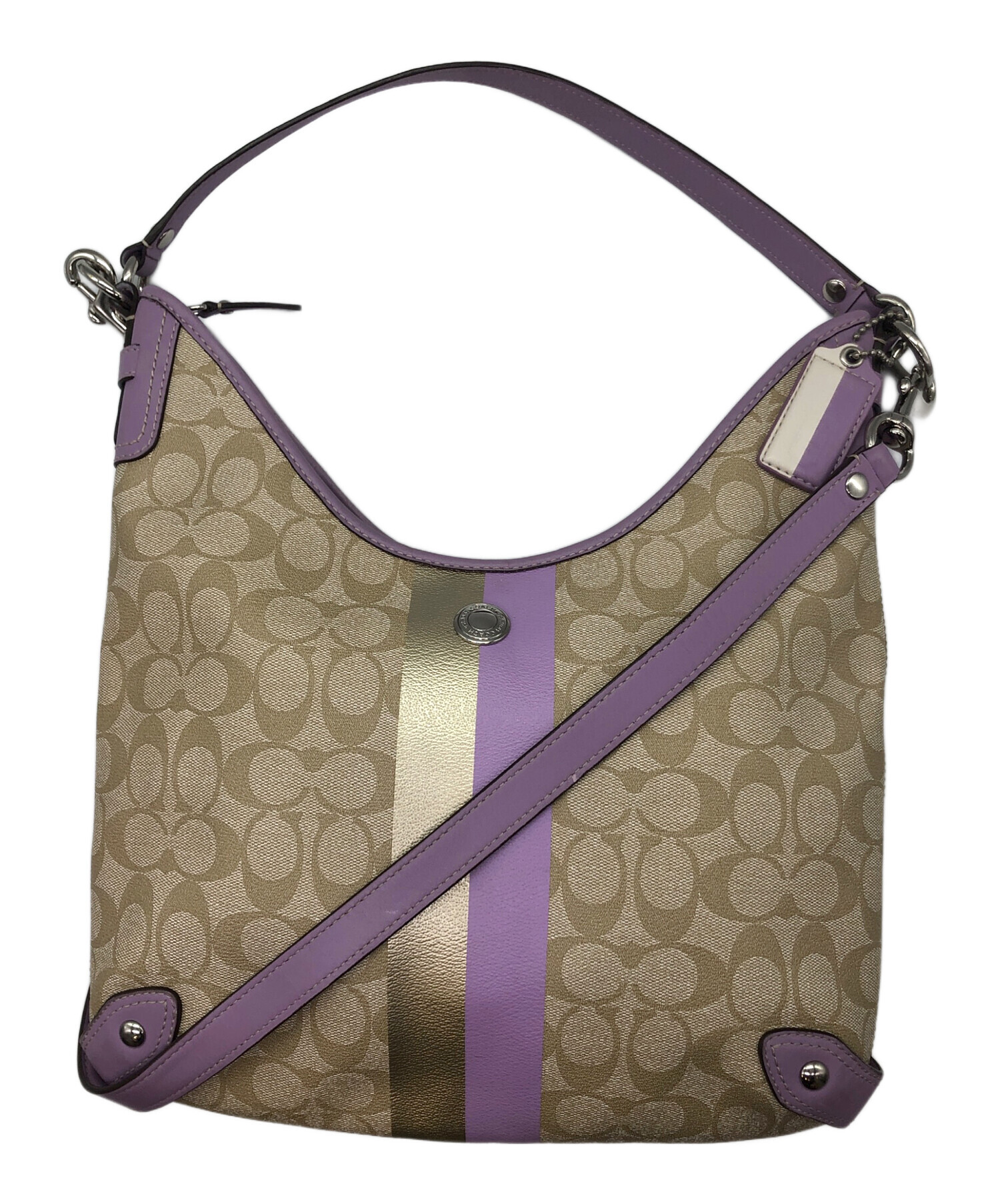中古・古着通販】COACH (コーチ) 2WAYバッグ ベージュ×パープル 