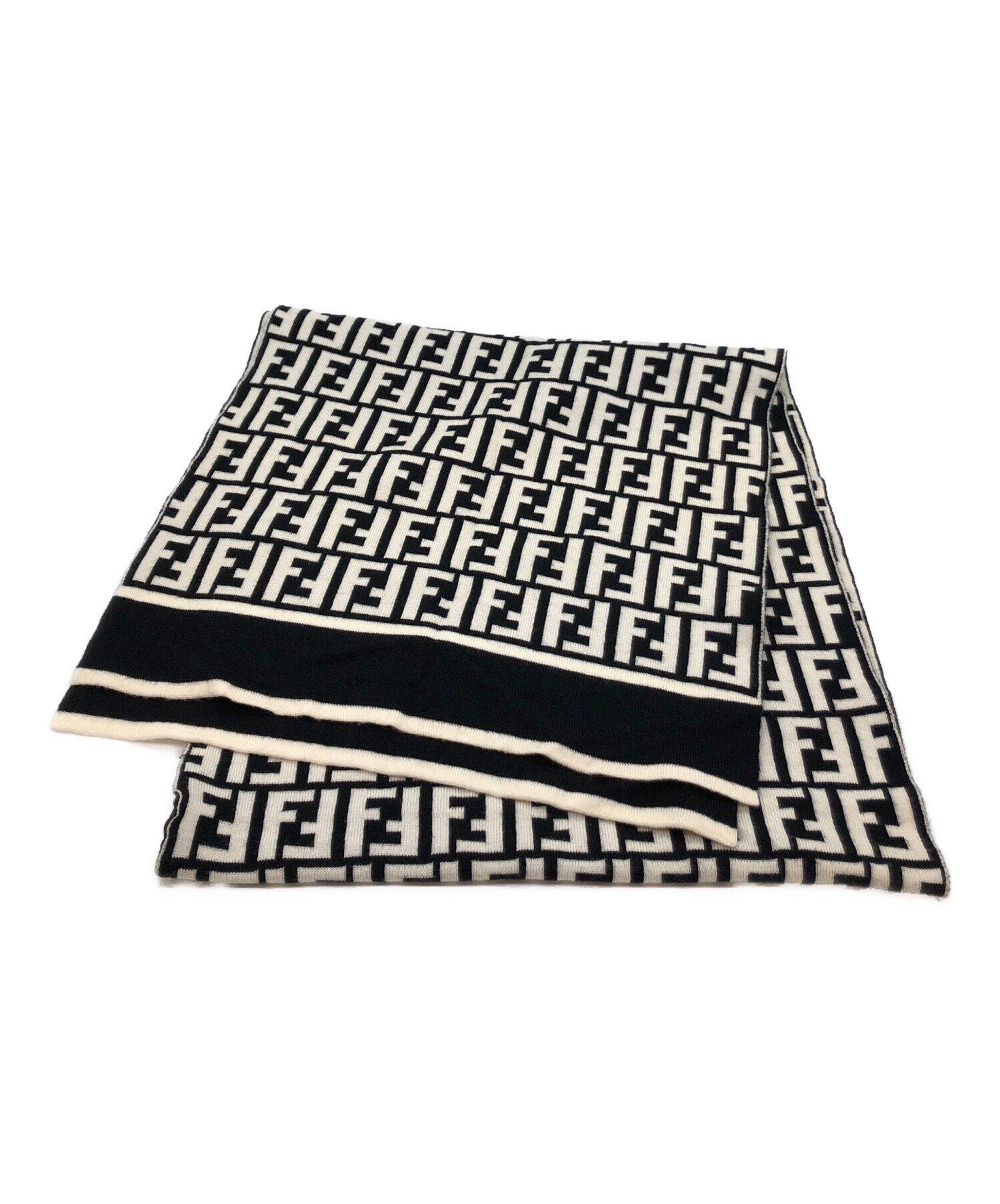 未使用❢フェンディ　FENDI　マフラー　ストール　紙タグ付き 中古・古着通販】FENDI (フェンディ) マフラー ブラック×ホワイト