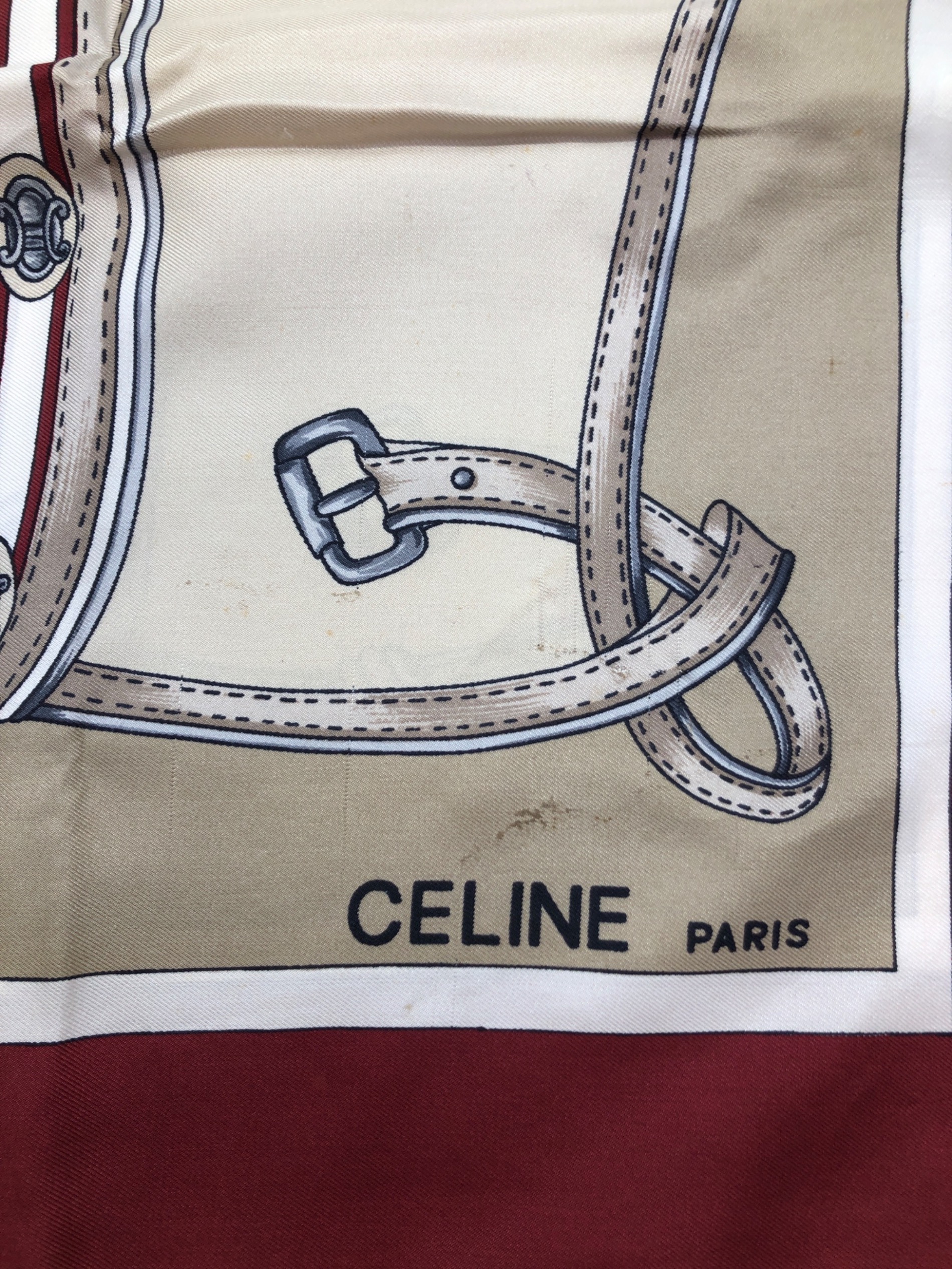 中古・古着通販】CELINE (セリーヌ) シルクスカーフ ベージュ×レッド