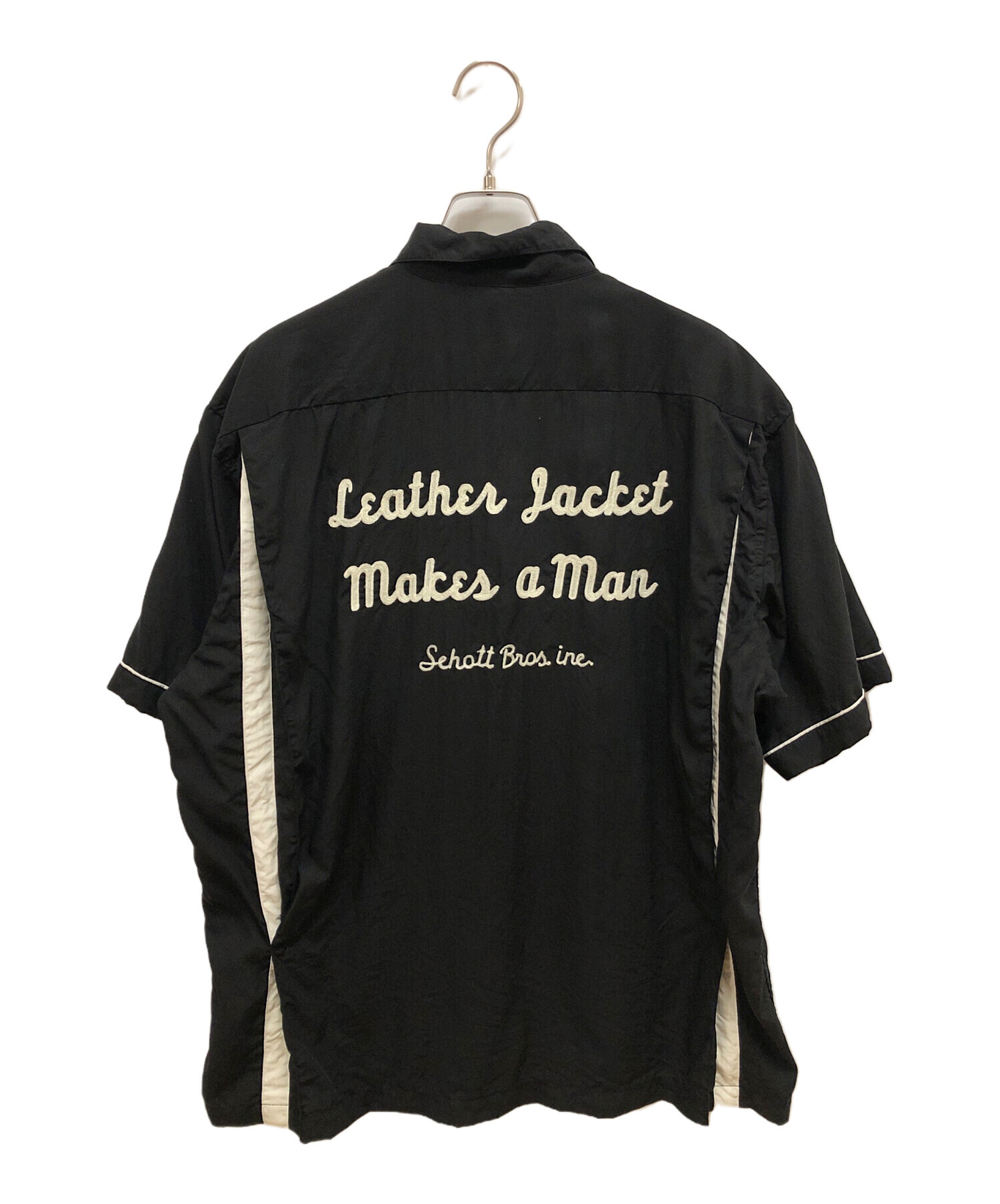 Schott 半袖シャツ ブラック 中古・古着通販】Schott (ショット) 半袖シャツ ブラック×ホワイト