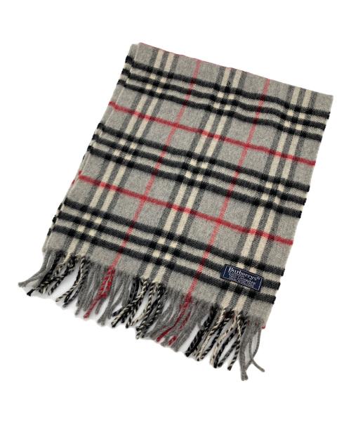 バーバリー　マフラー　グレー　中古　Bロゴ　黄ばみ　縮みあり　カシミヤ100 Burberry's バーバリー カシミヤマフラー Bロゴ総柄 グレー系
