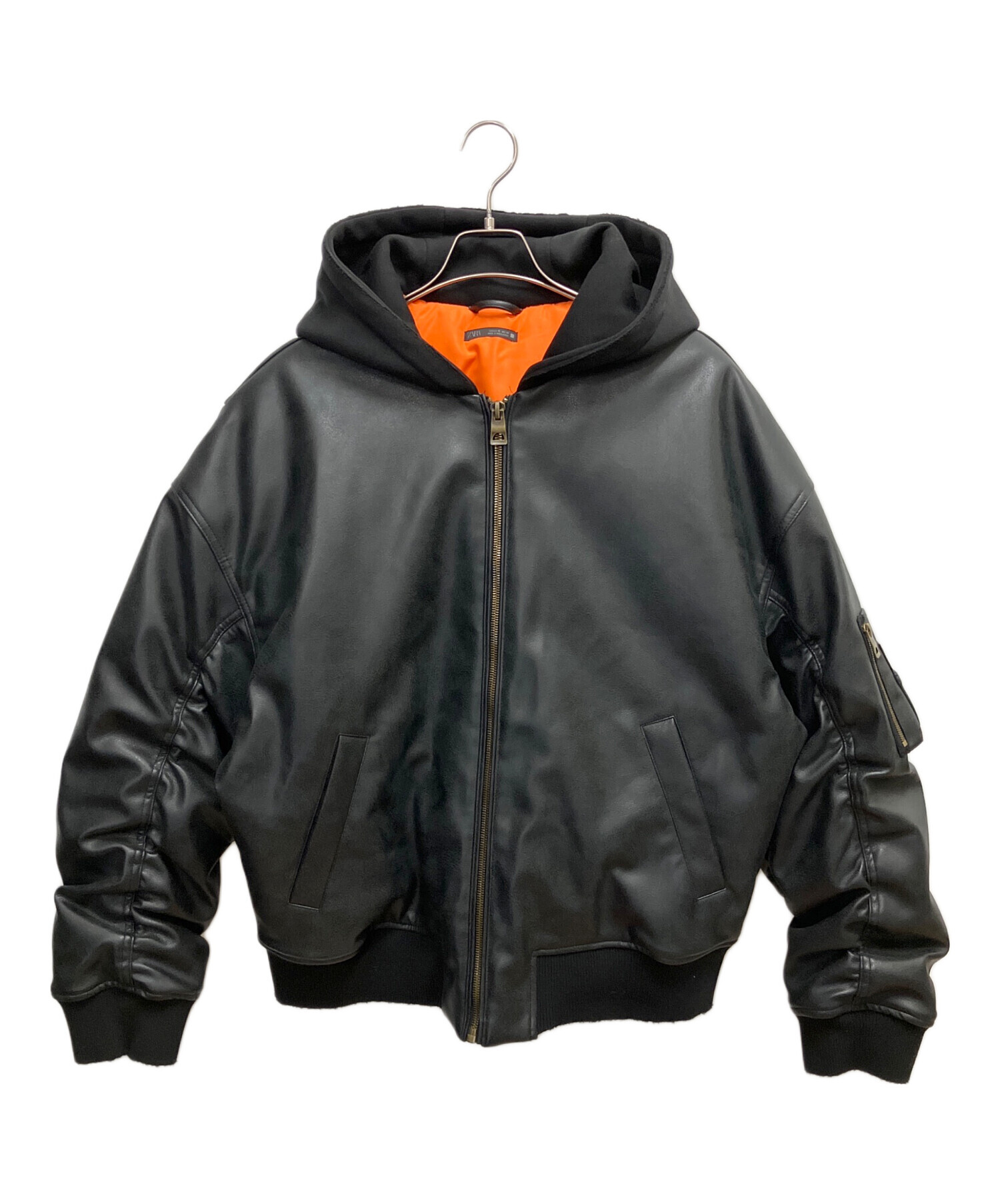 廣*孝様 ZARA レザーパーカー　フーデッド　ジャケット 中古・古着通販】ZARA (ザラ) フーデッドジャケット ブラック サイズ