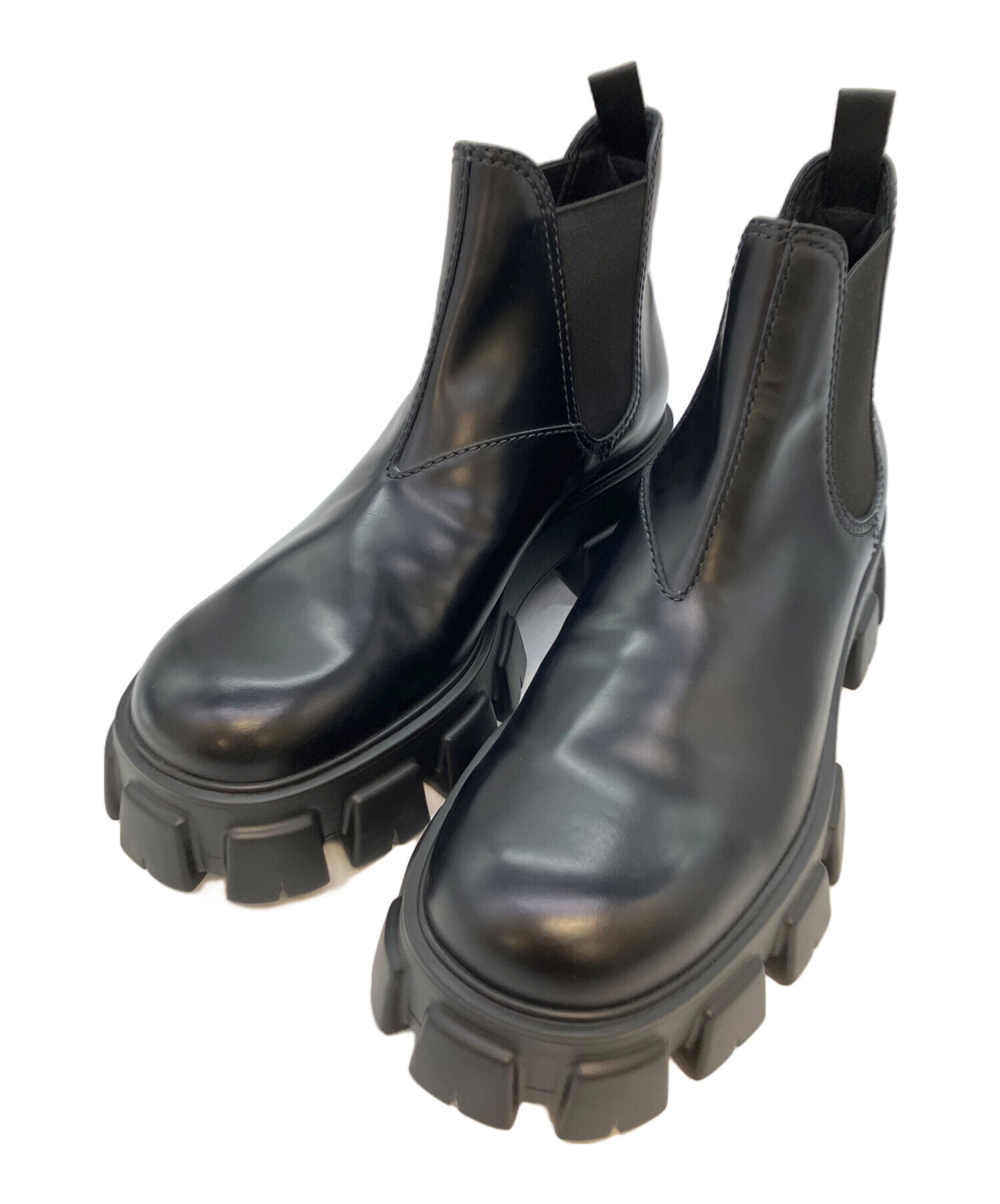 PRADA サイドゴアブーツ ブラック　ダブルチョコレート 中古・古着通販】PRADA (プラダ) モノリス ブラッシュドレザー