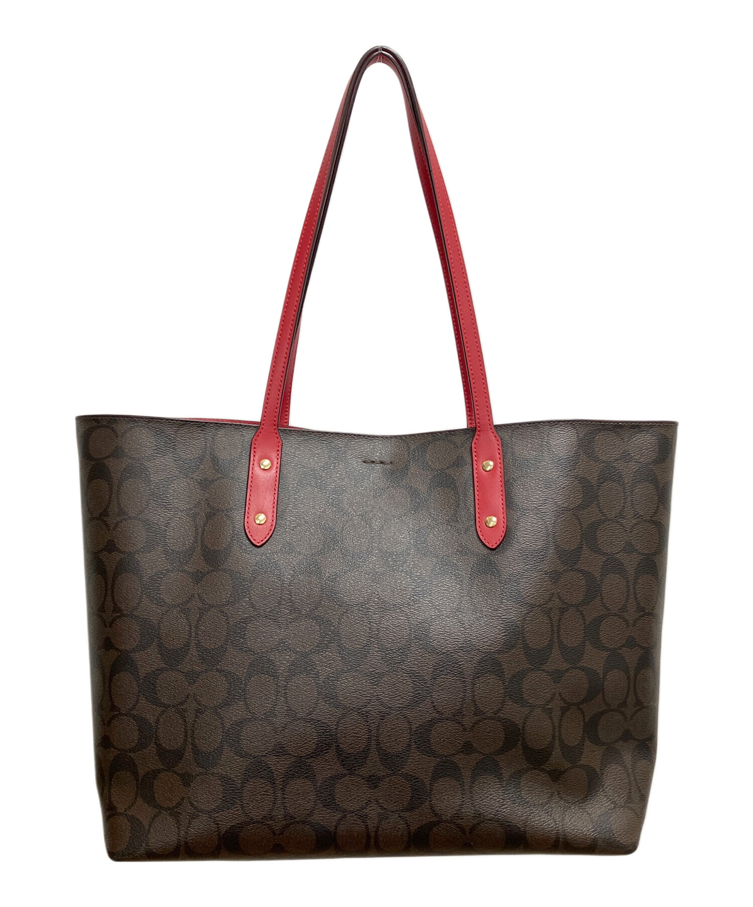 COACH ブラウン トートバッグ 中古・古着通販】COACH (コーチ) トートバッグ ブラウン×レッド