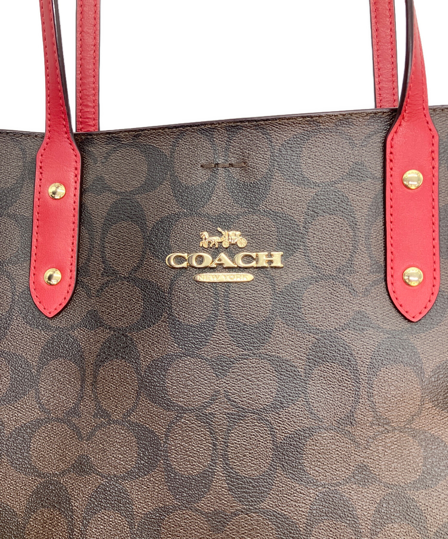 コーチ　トートバッグ　used 中古・古着通販】COACH (コーチ) トートバッグ ブラウン×レッド