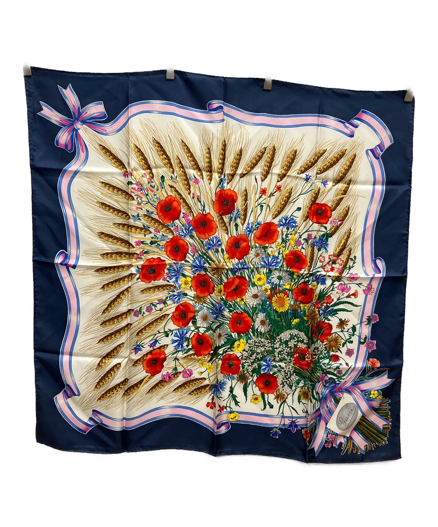中古・古着通販】GUCCI (グッチ) 大判シルクスカーフ ネイビー