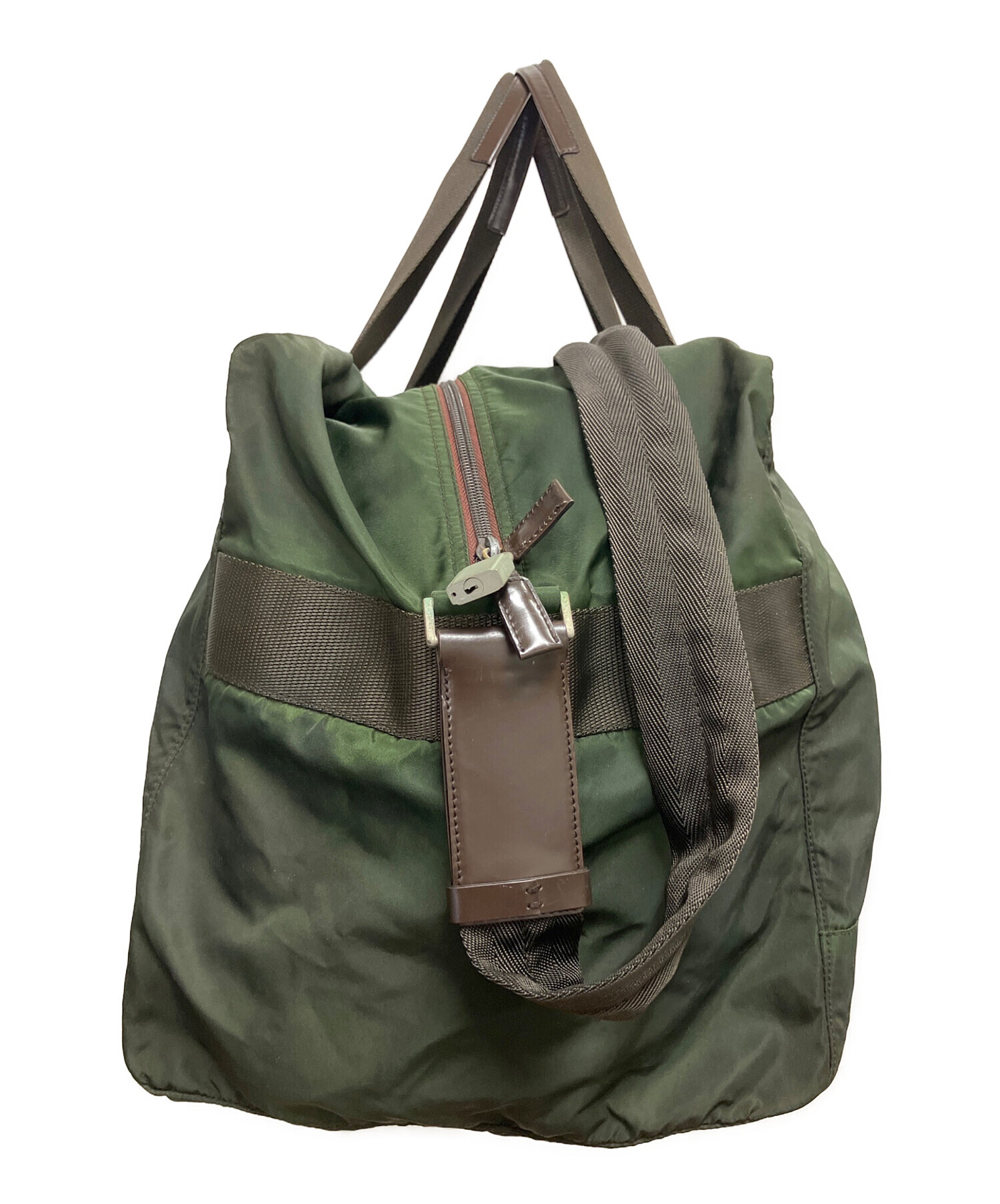 PRADA ダークグリーン ボストンバッグ 中古・古着通販】PRADA (プラダ) 2WAYボストンバッグ グリーン