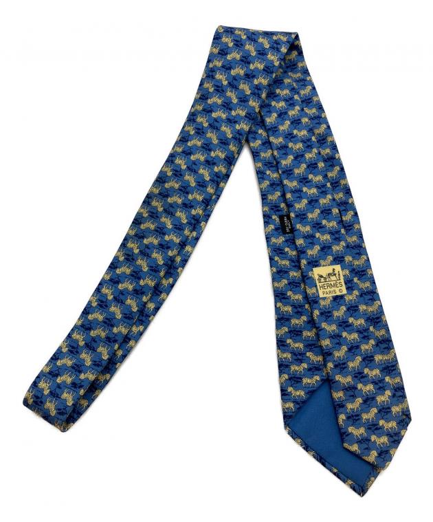 【日本限定品✨】HERMES ネクタイ　ブルー　青　ファソネ　招き猫　刺繍 中古・古着通販】HERMES (エルメス) ネクタイ ブルー サイズ:全長約