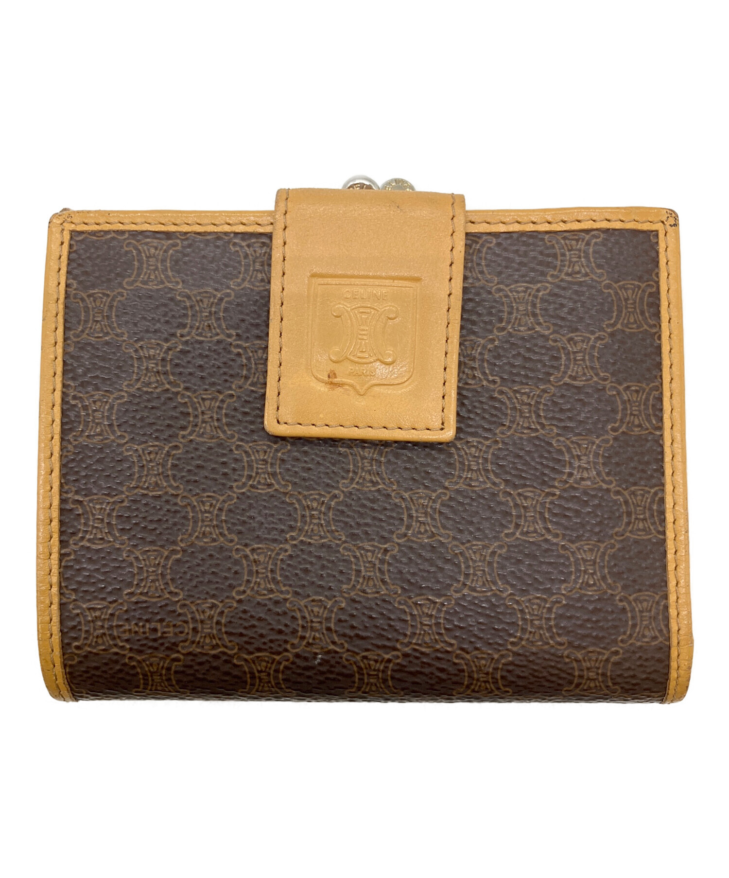 CELINE セリーヌ 二つ折り財布 マカダム 美品 ロゴ ブラウン コンパクト 中古・古着通販】CELINE (セリーヌ) マカダム 2つ折り財布 ブラウン