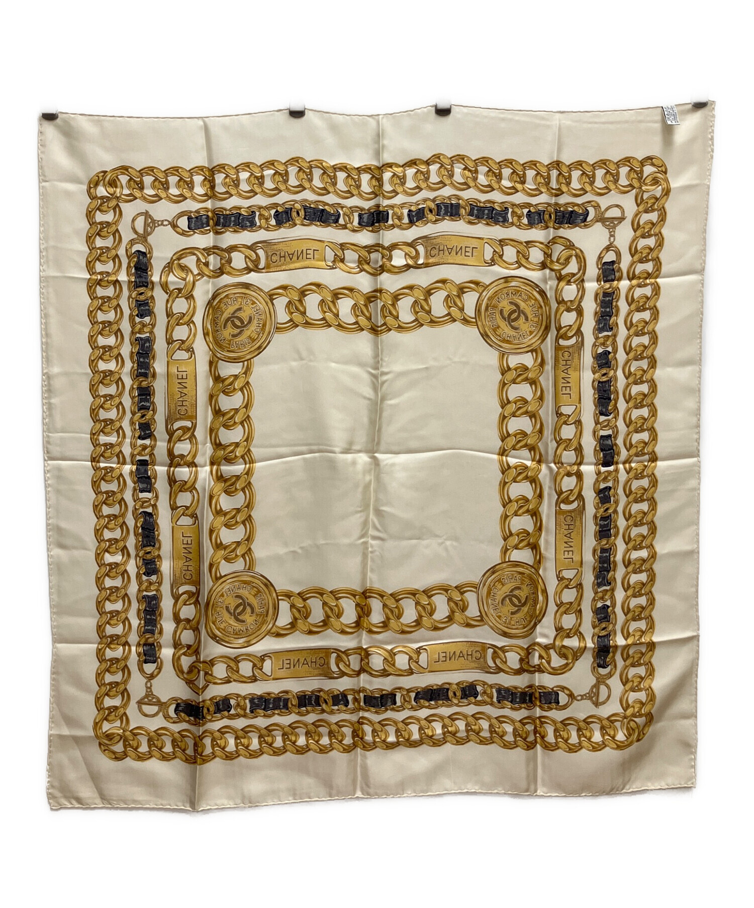 シャネル CHANEL シルクスカーフ 中古美品 中古・古着通販】CHANEL (シャネル) シルクスカーフ ゴールド×ベージュ