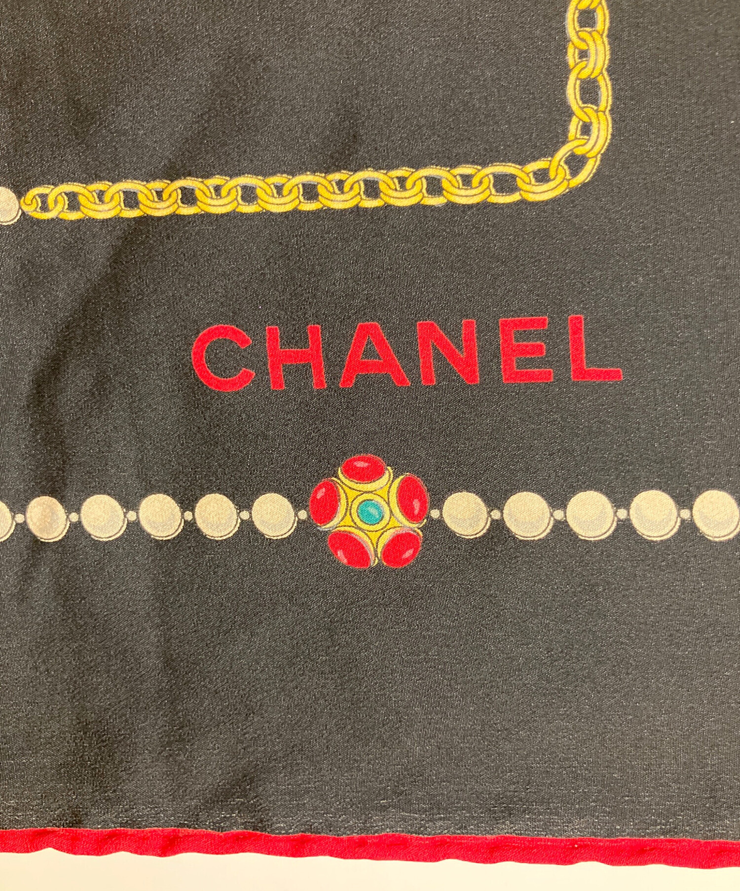 中古・古着通販】CHANEL (シャネル) シルクスカーフ ブラック×レッド