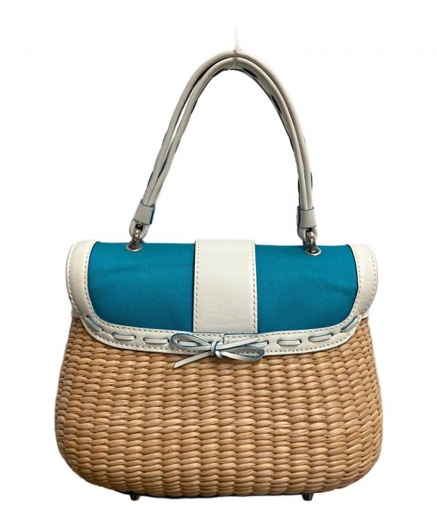 COACH 良品2wayハンドバッグ ストロー素材 コンビカラー 中古・古着通販】COACH (コーチ) ストローバスケットハンドバッグ