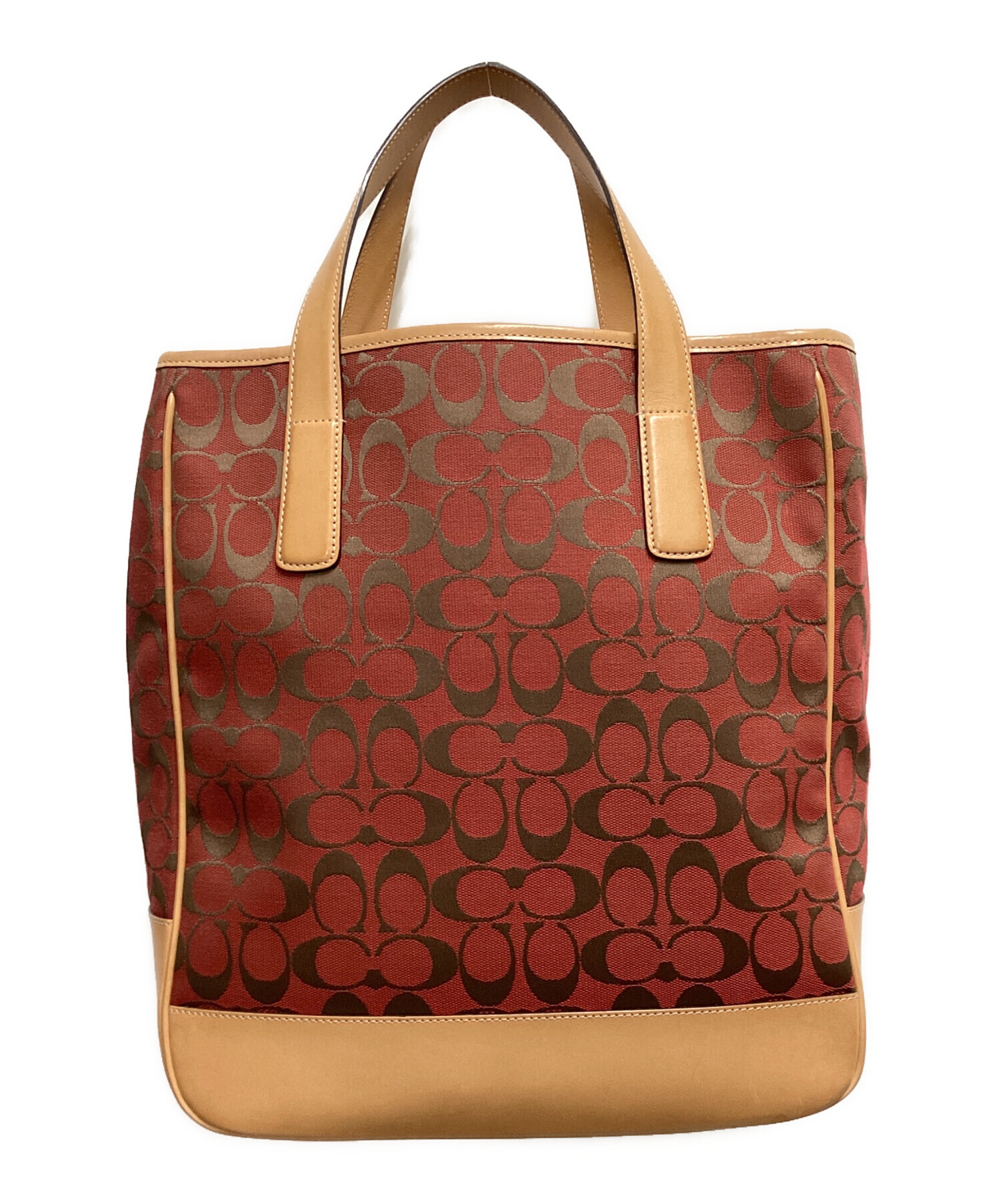 coach vintage ハンドバッグ トートバッグ 7078 総柄 キャメル 中古・古着通販】COACH (コーチ) トートバッグ レッド×キャメル
