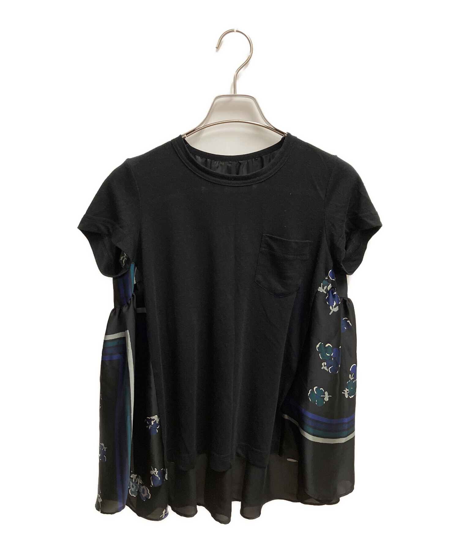 5/31〆sacai ユニークな青い半袖デザインカットソー 中古・古着通販】sacai (サカイ) 半袖花柄ブラウス 半袖カットソー
