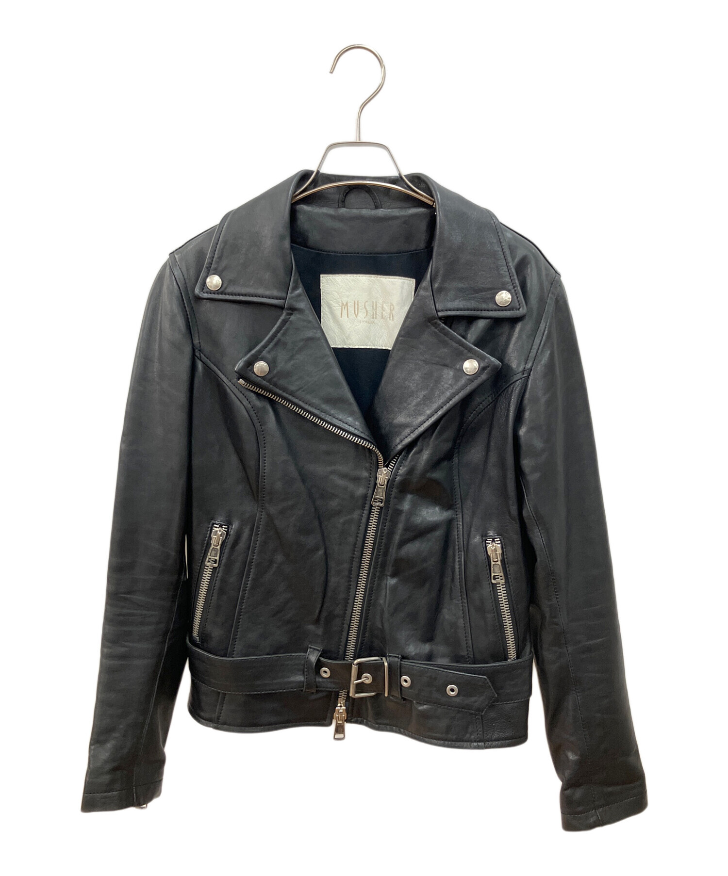 MUSHER マーシャー レザージャケット M ブラック シングルライダース 中古・古着通販】MUSHER (マーシャー) レザージャケット ブラック