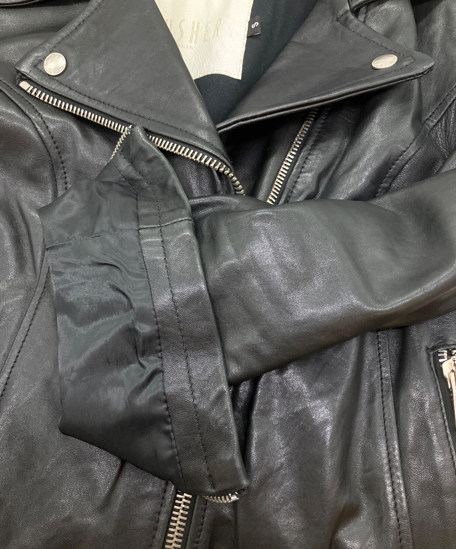 中古・古着通販】MUSHER (マーシャー) レザージャケット ブラック