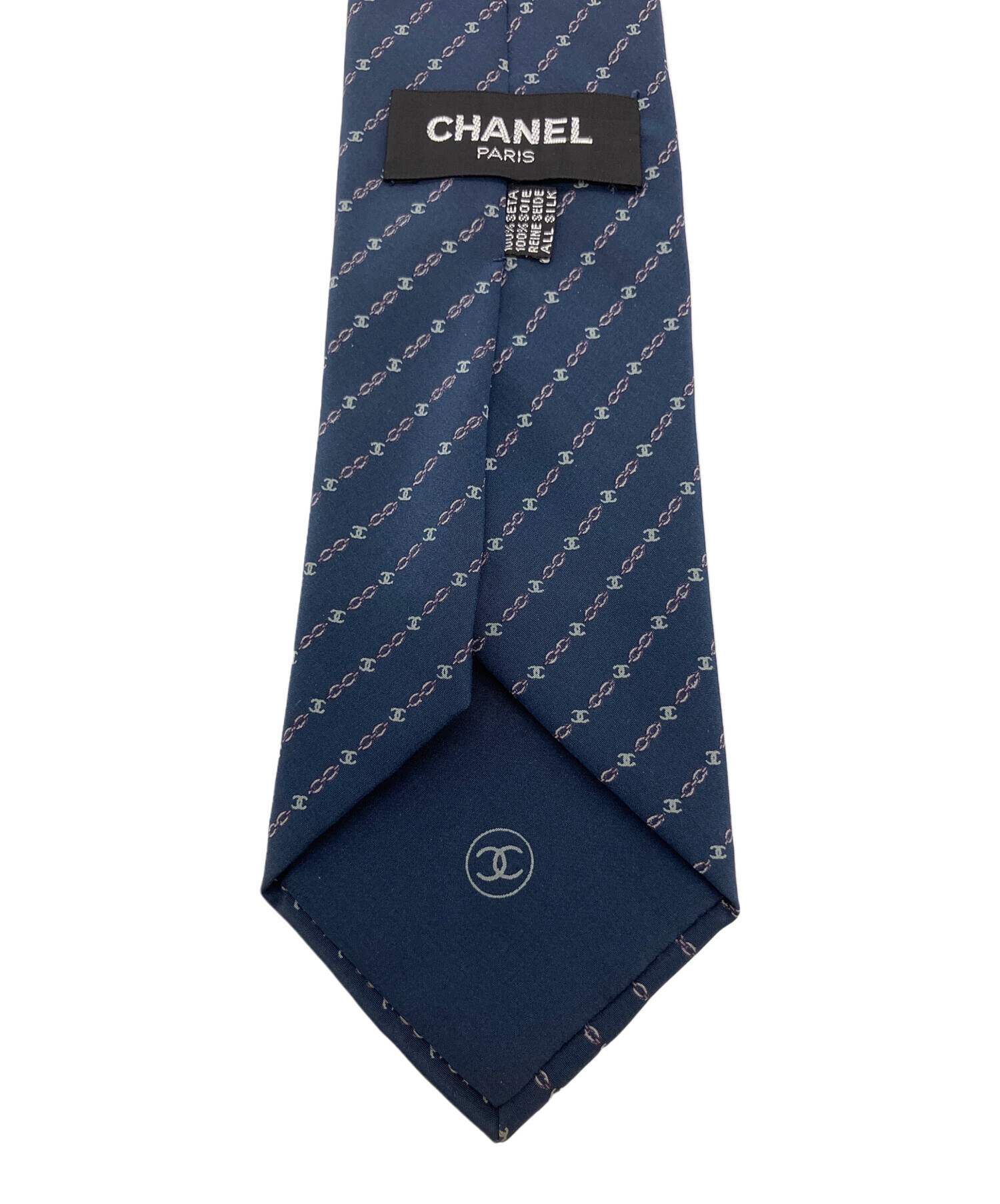 CHANEL ネイビー 幾何学模様 ネクタイ CHANEL ネイビー 幾何学模様