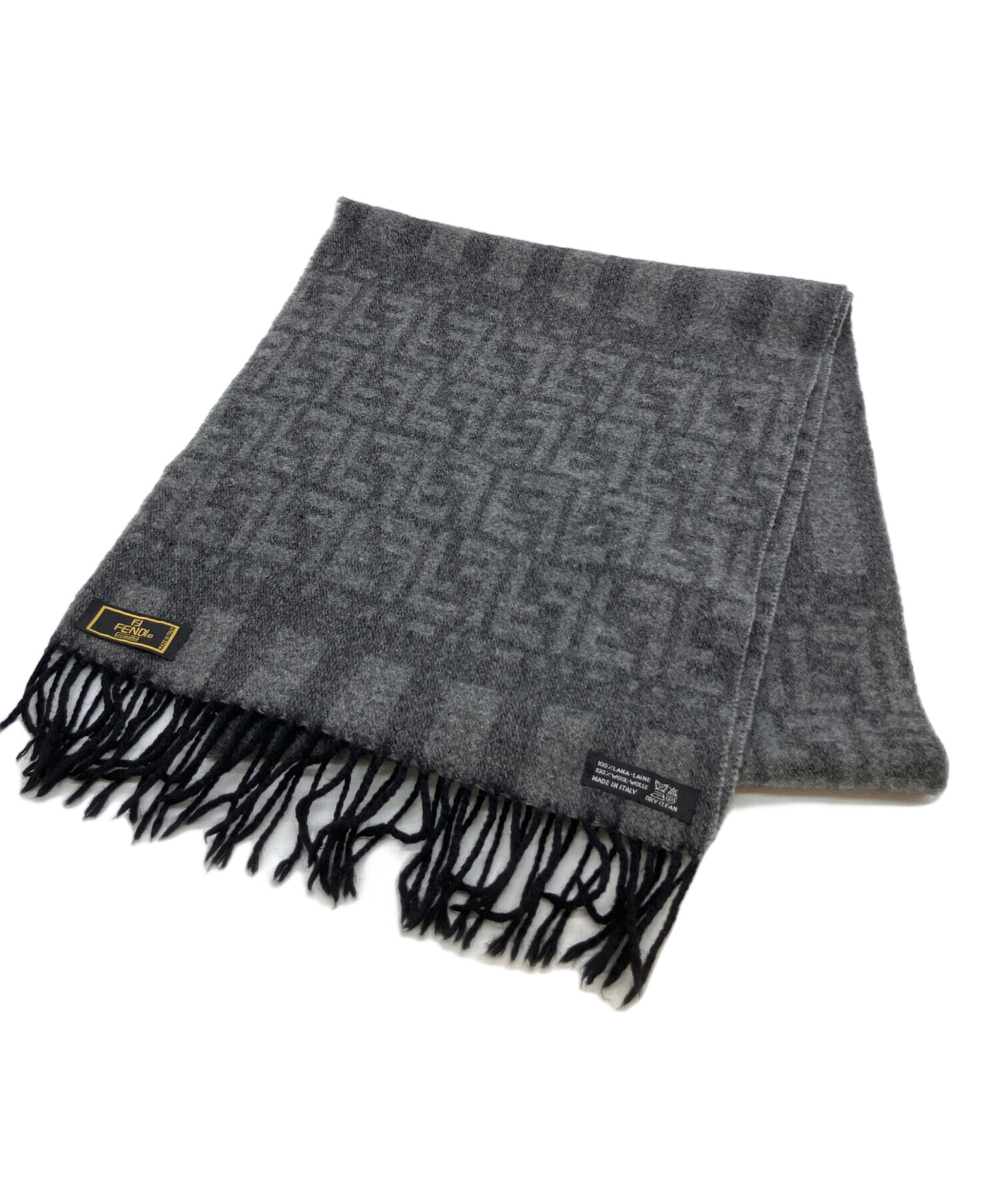 FENDI フェンディ　ブラック×グレー マフラー 総柄ズッカロゴ　アーカイブ 中古・古着通販】FENDI (フェンディ) ズッカ柄マフラー グレー