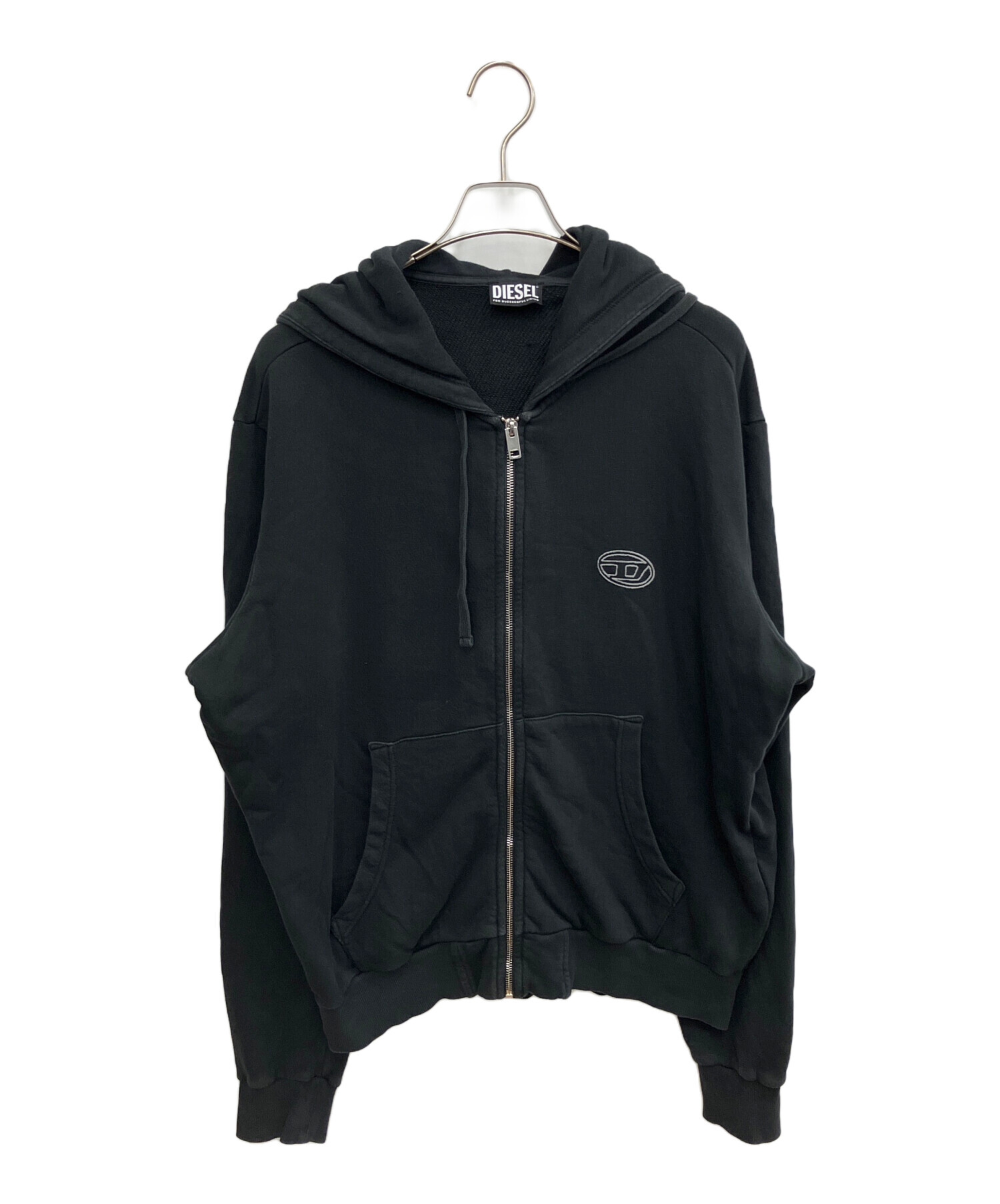 DIESEL ブラック ジップアップロゴパーカー 中古・古着通販】DIESEL (ディーゼル) ジップパーカー ブラック サイズ