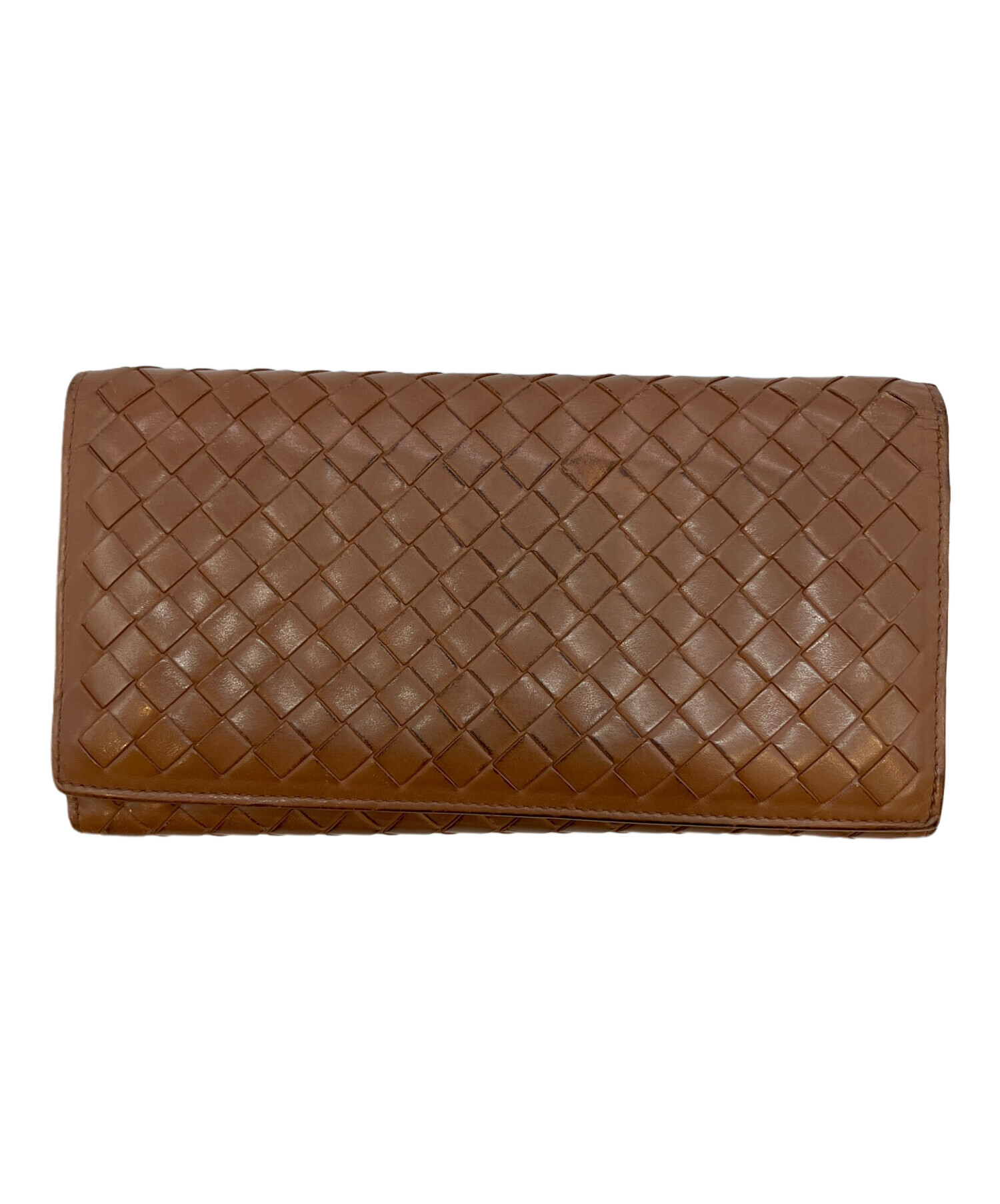 BOTTEGA VENETA イントレチャート フラップ式 長財布 ブラウン 中古・古着通販】BOTTEGA VENETA (ボッテガベネタ) イントレチャート