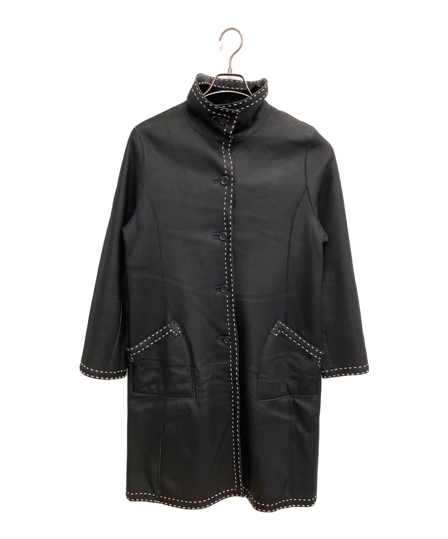 中古・古着通販】BALMAIN (バルマン) レザーコート ブラック サイズ